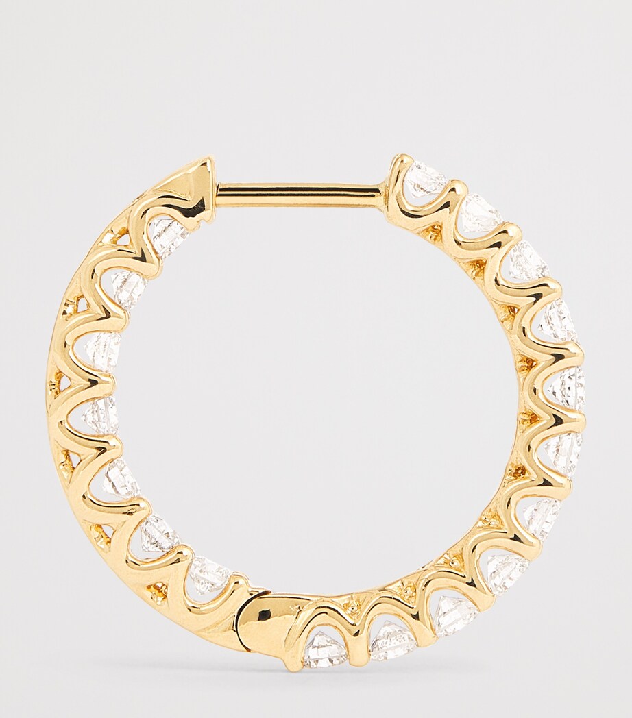 Medium Yellow Gold and Diamond Hoop Earrings (1.25ctw) YELLOW GOLD Image 4