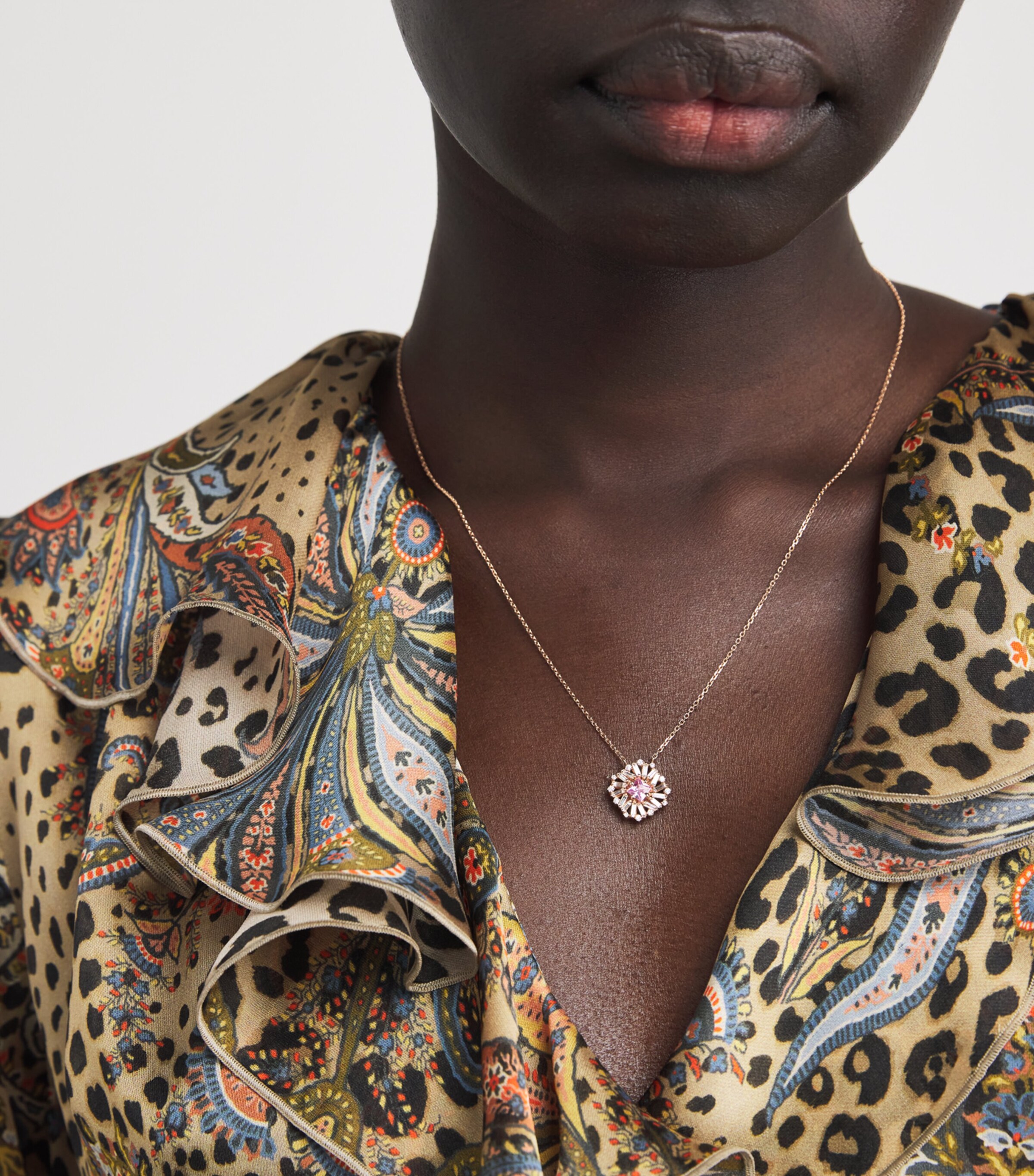 Suzanne Kalan Rose Gold, Diamond and Pink Sapphire Princess Flower Necklace Rg/p Image 4