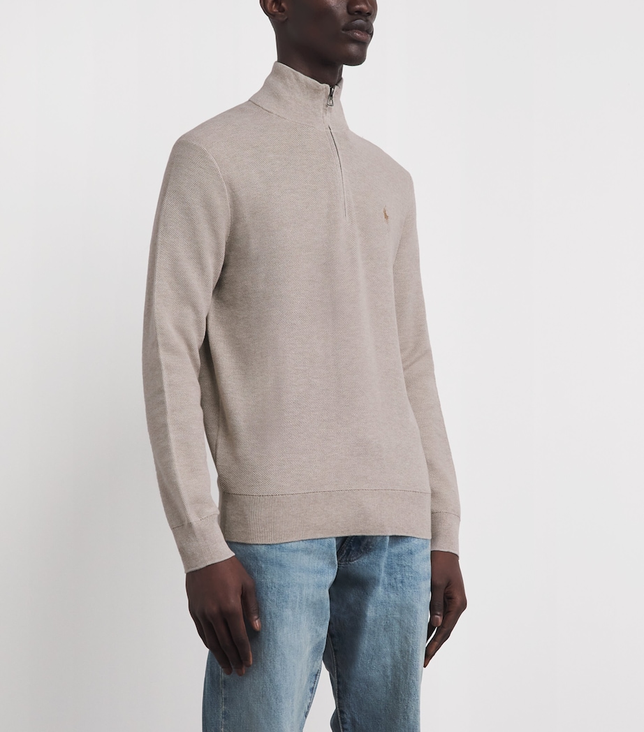 Polo Ralph Lauren Mens Cotton Half-Zip Sweater Light Wlnut Brn Hthr Image 4