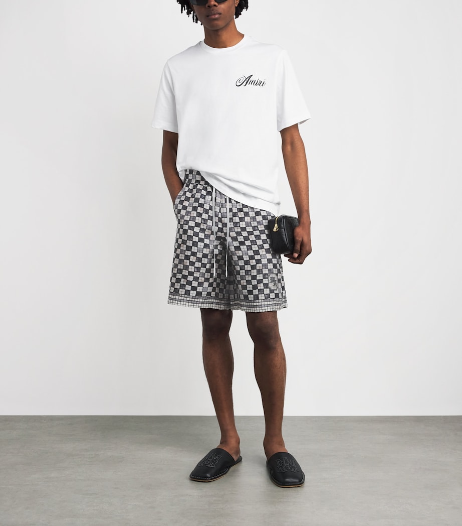 AMIRI Mens Silk Check Shorts Taupe Image 2