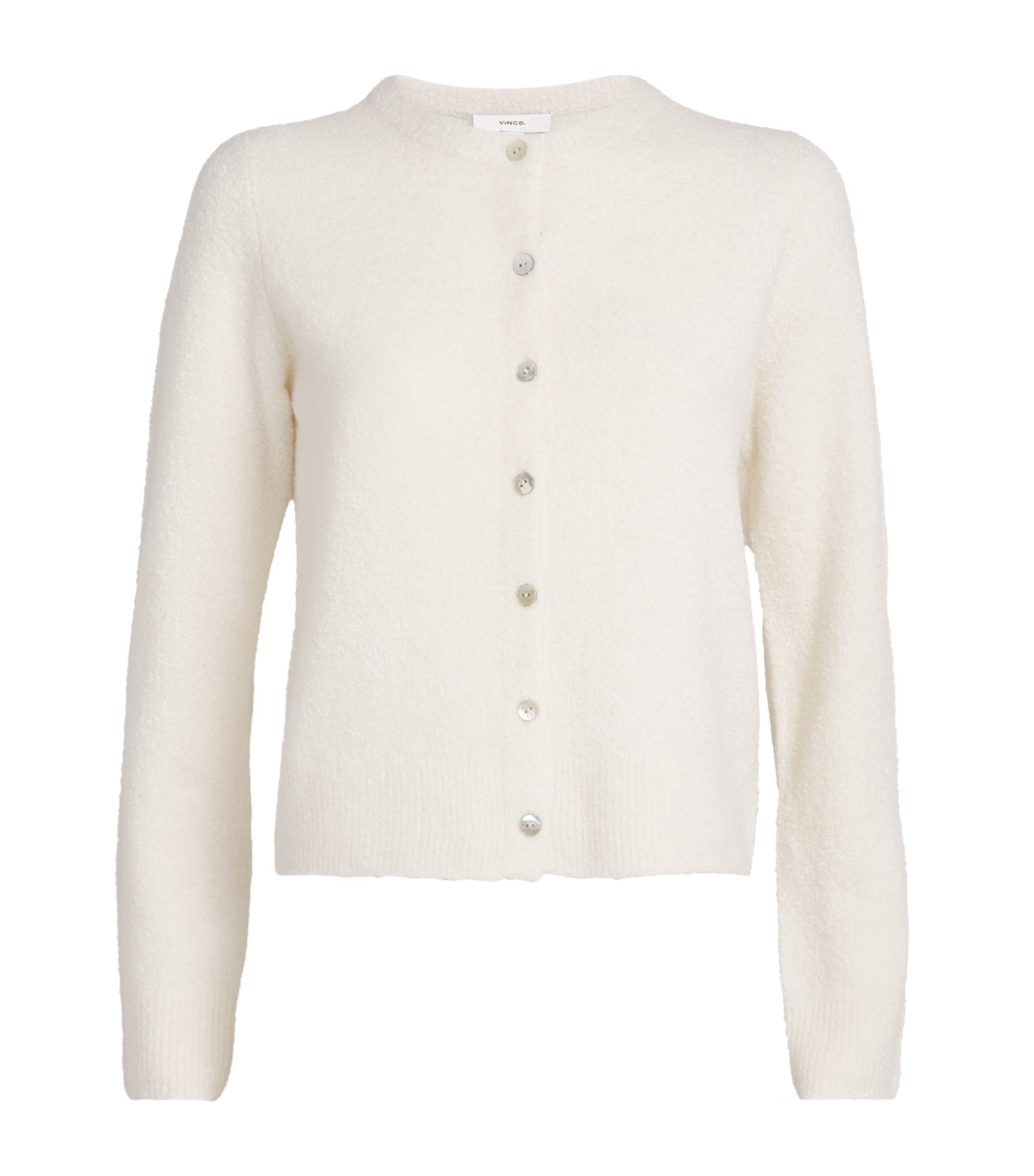 Vince Womens Off White Boucle Round-neck Stretch-silk Blend Cardigan In Neutral