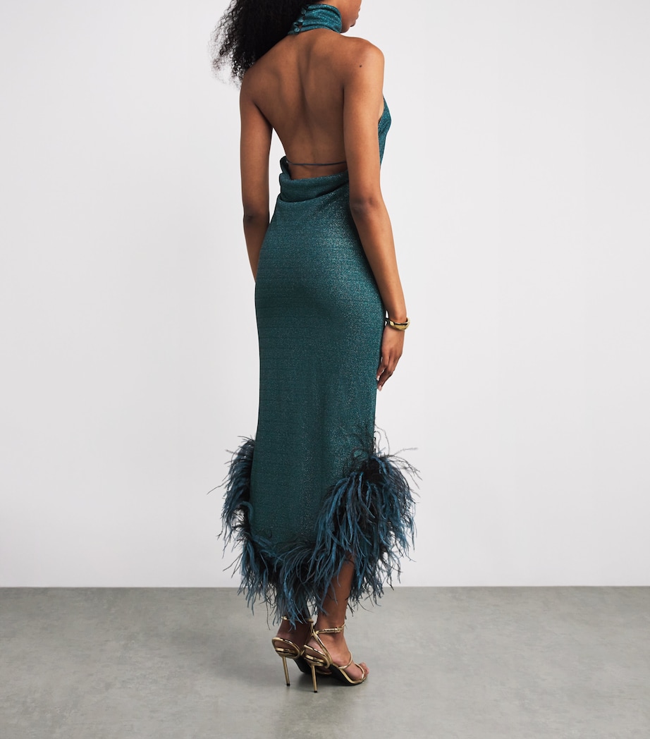 Halterneck Lumière Plumage Maxi Dress PEACOCK Image 3