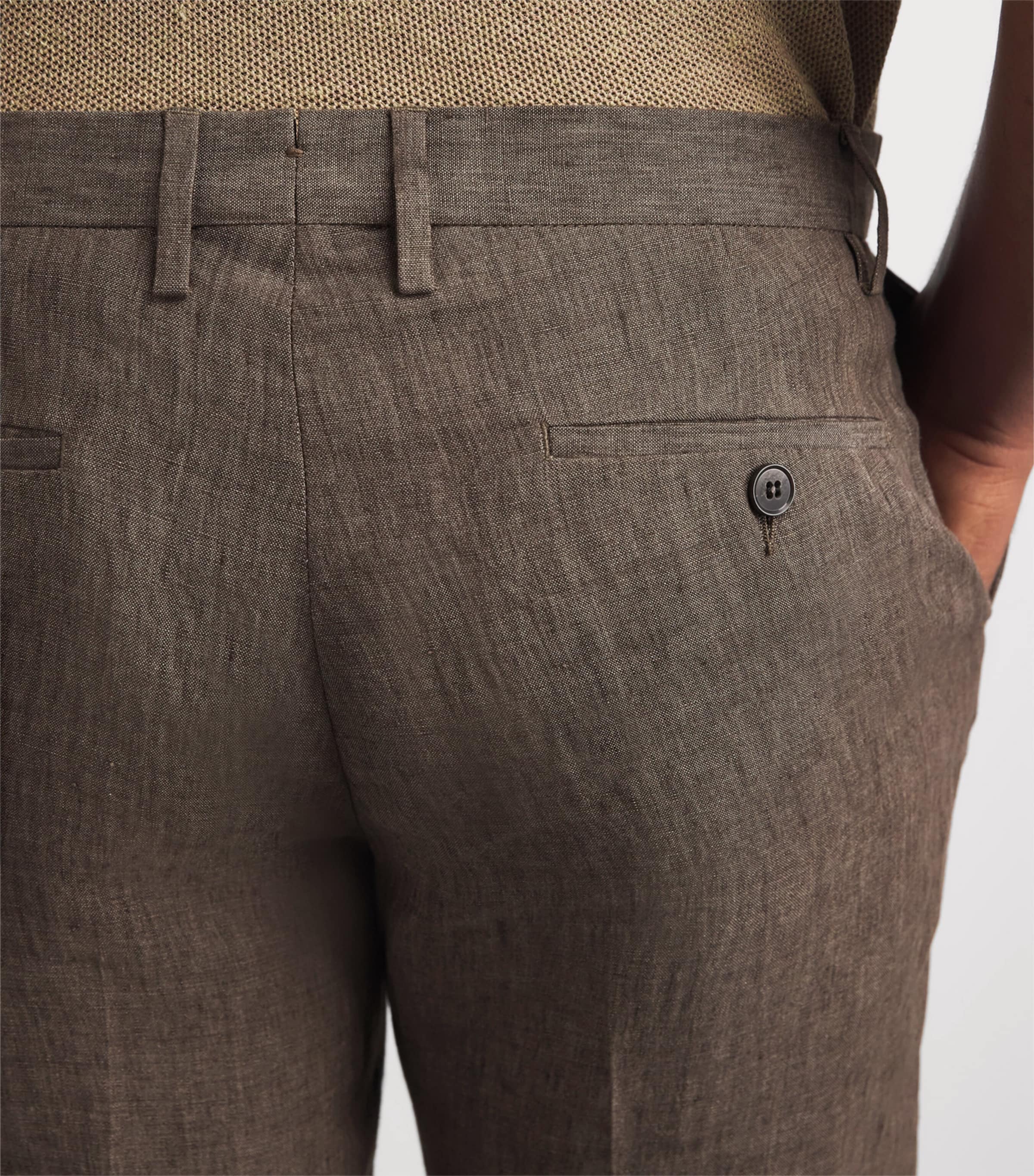 Sunspel Mens Linen Slim Trousers Brgw Dark Walnu Image 3