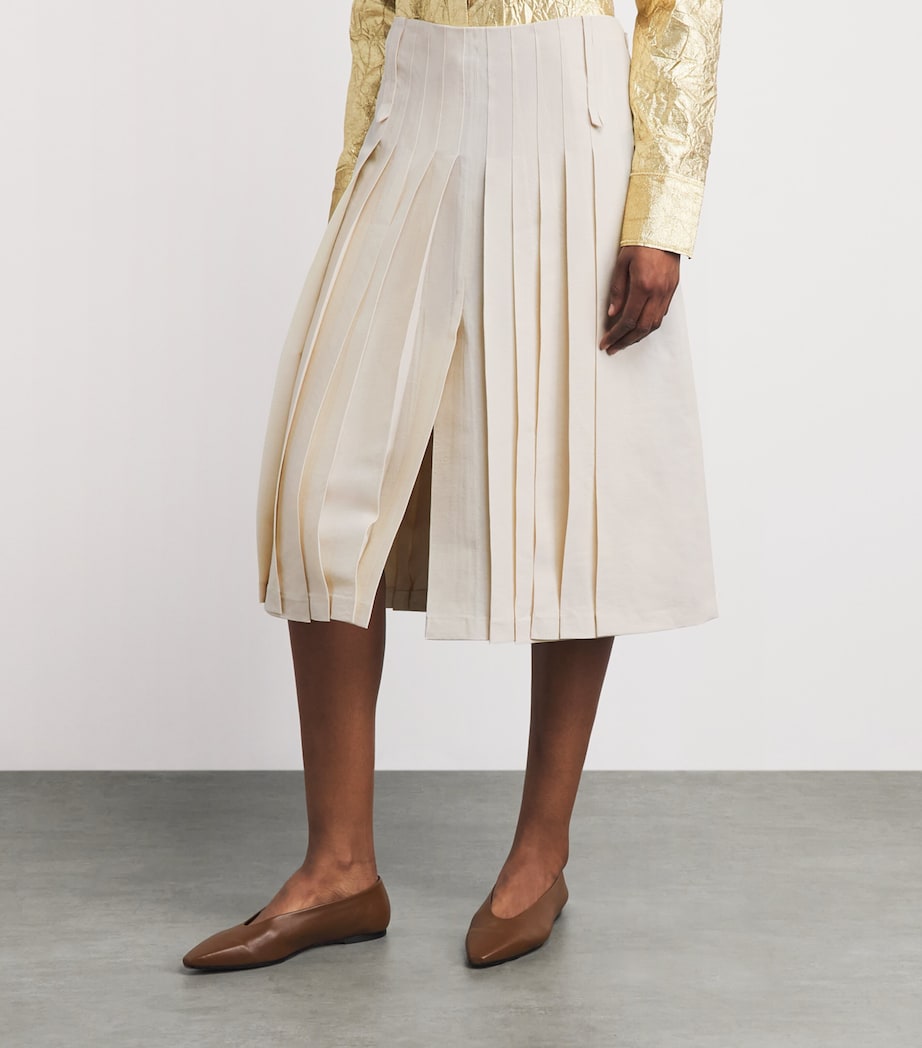 Tory Burch Womens Pleated Midi Skirt Cream Image 4