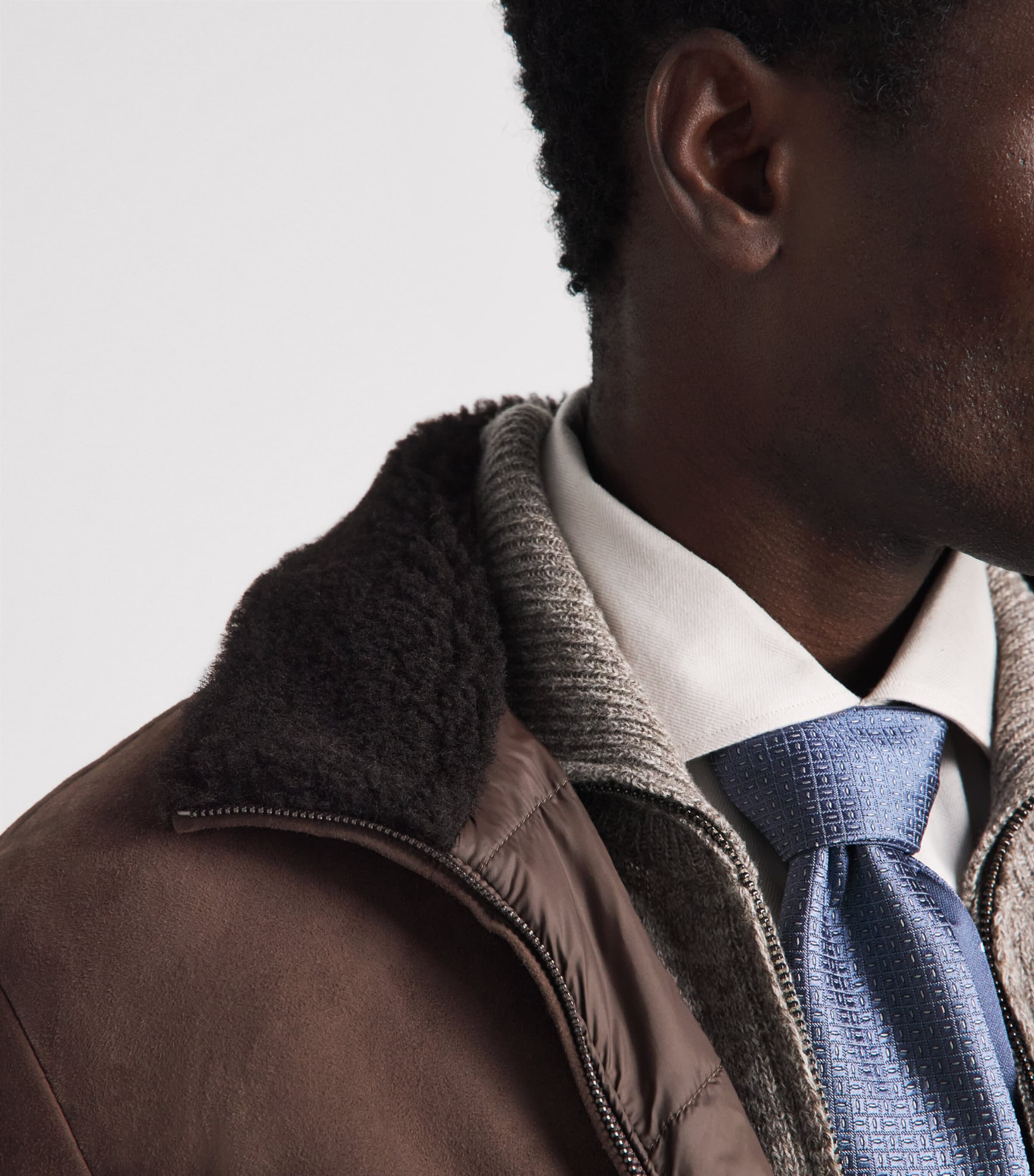 Corneliani Mens Suede-Shearling Funnel-Neck Jacket Dark Brown Image 3