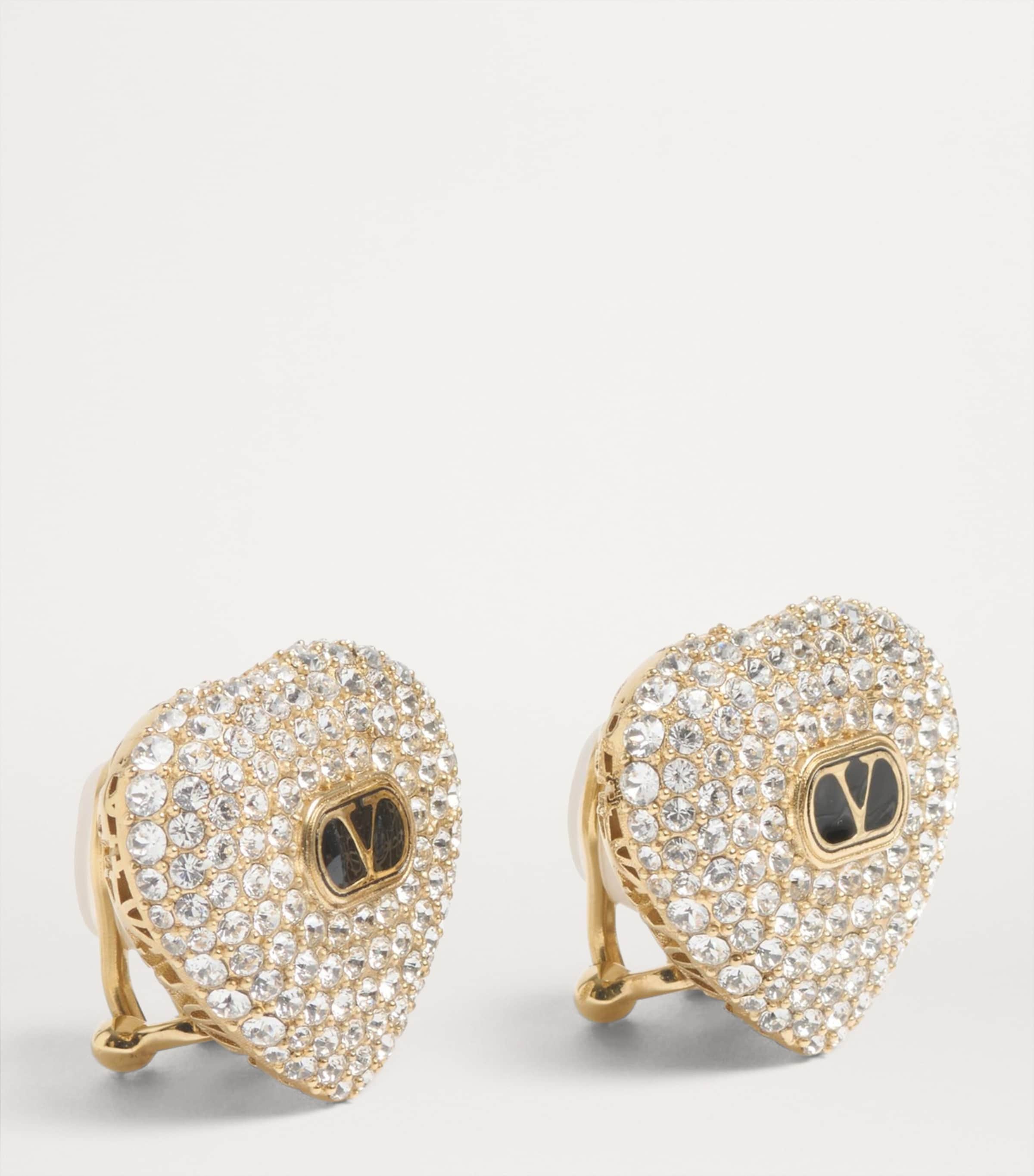 Valentino Garavani Gold Crystal Heart VLogo Clip-On Earrings Valentino Garavani Gold Crystal Heart VLogo Clip-On Earrings
