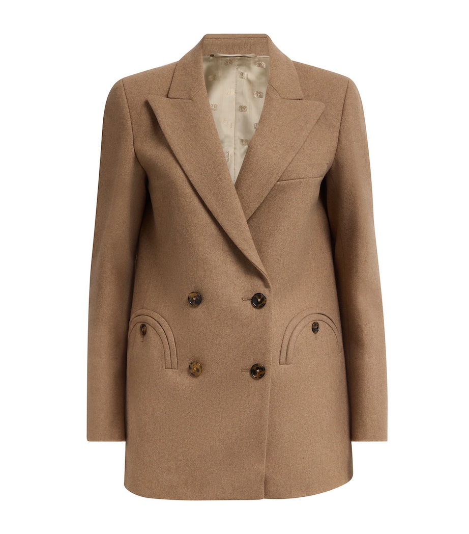 Blazé Milano Womens Virgin Wool-Cashmere Everyday Double-Breasted Blazer Camel Image 1