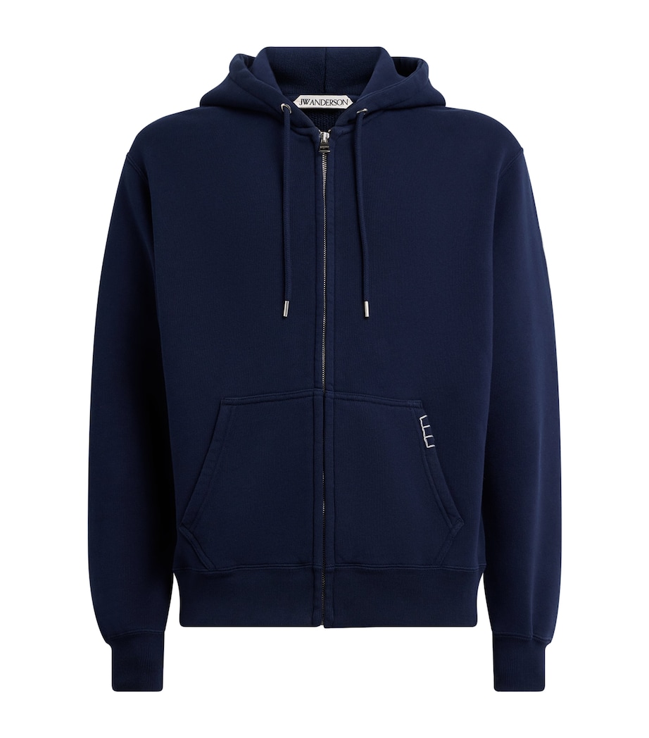 JW Anderson Mens Cotton Zip-Up Hoodie Navy Image 1