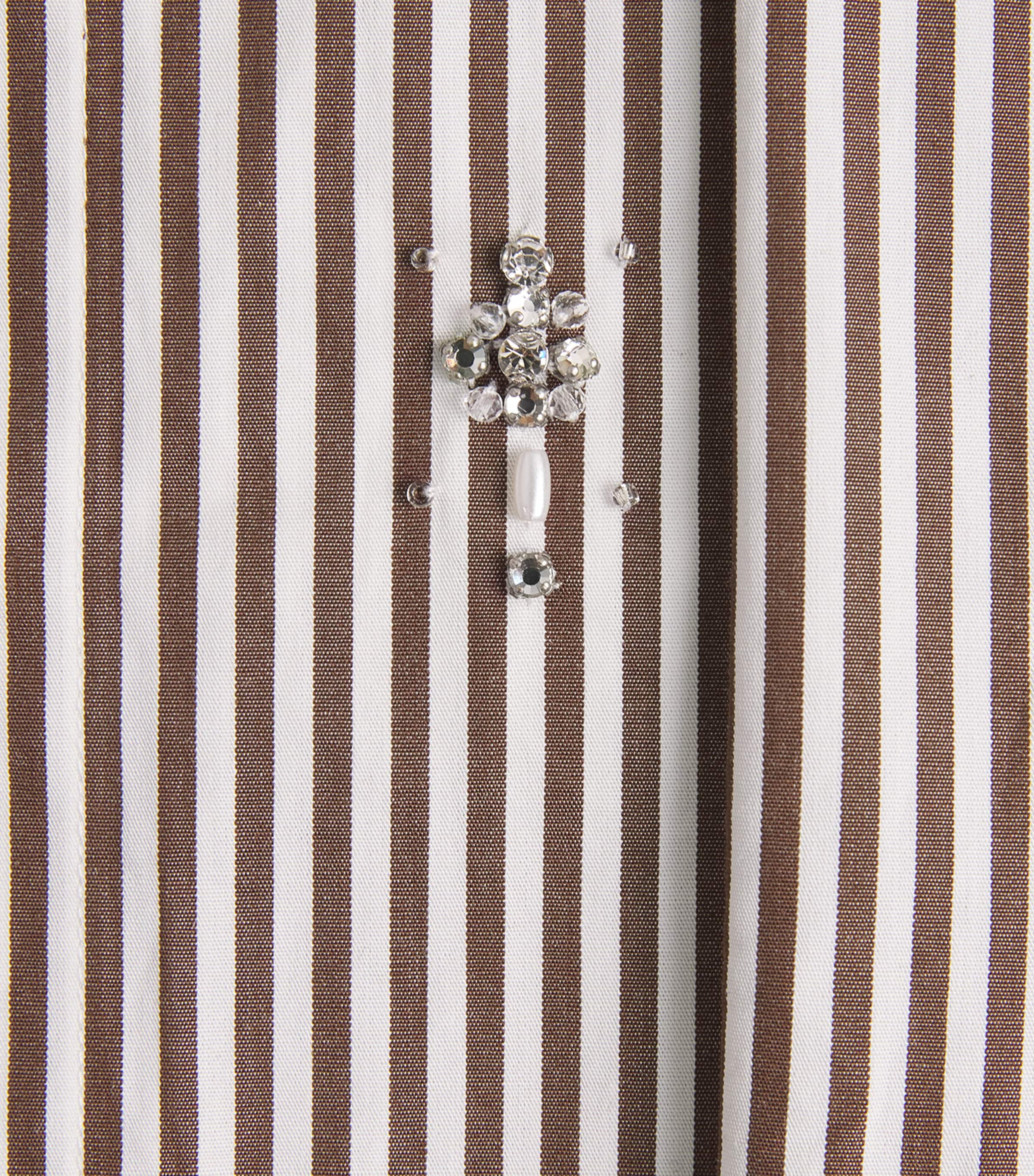 Sandro Paris Womens Cotton Stripe Embellished Shirt Brown Image 6
