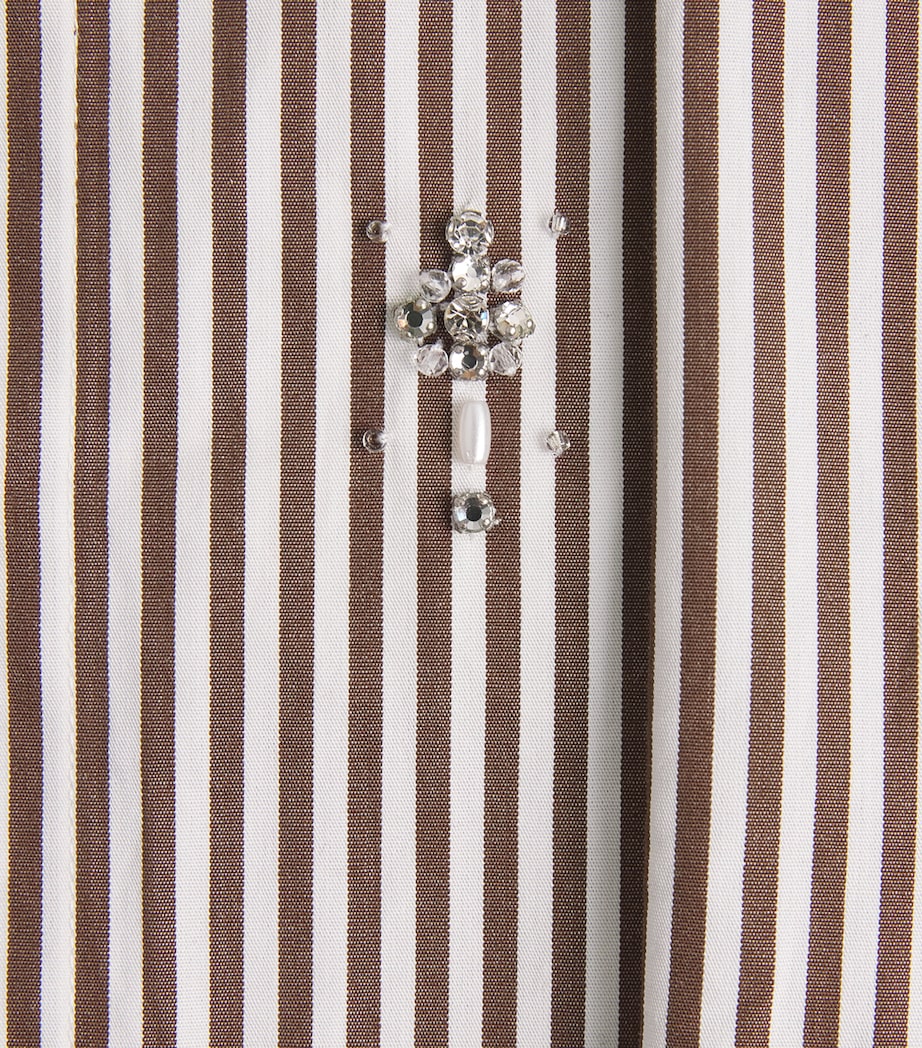 Sandro Paris Womens Cotton Stripe Embellished Shirt Brown Image 6