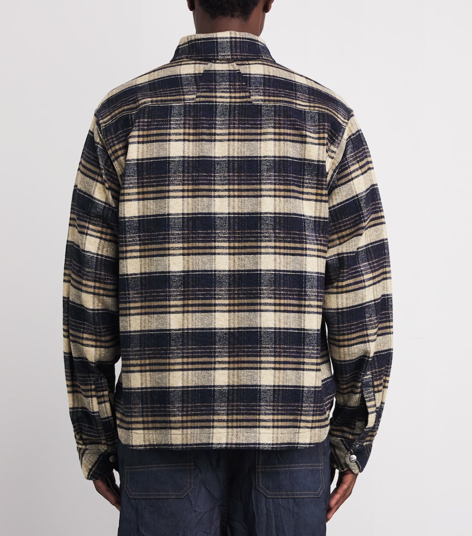 Rhude Mens Cotton Flannel Check Overshirt Dark Navy/beige Image 4