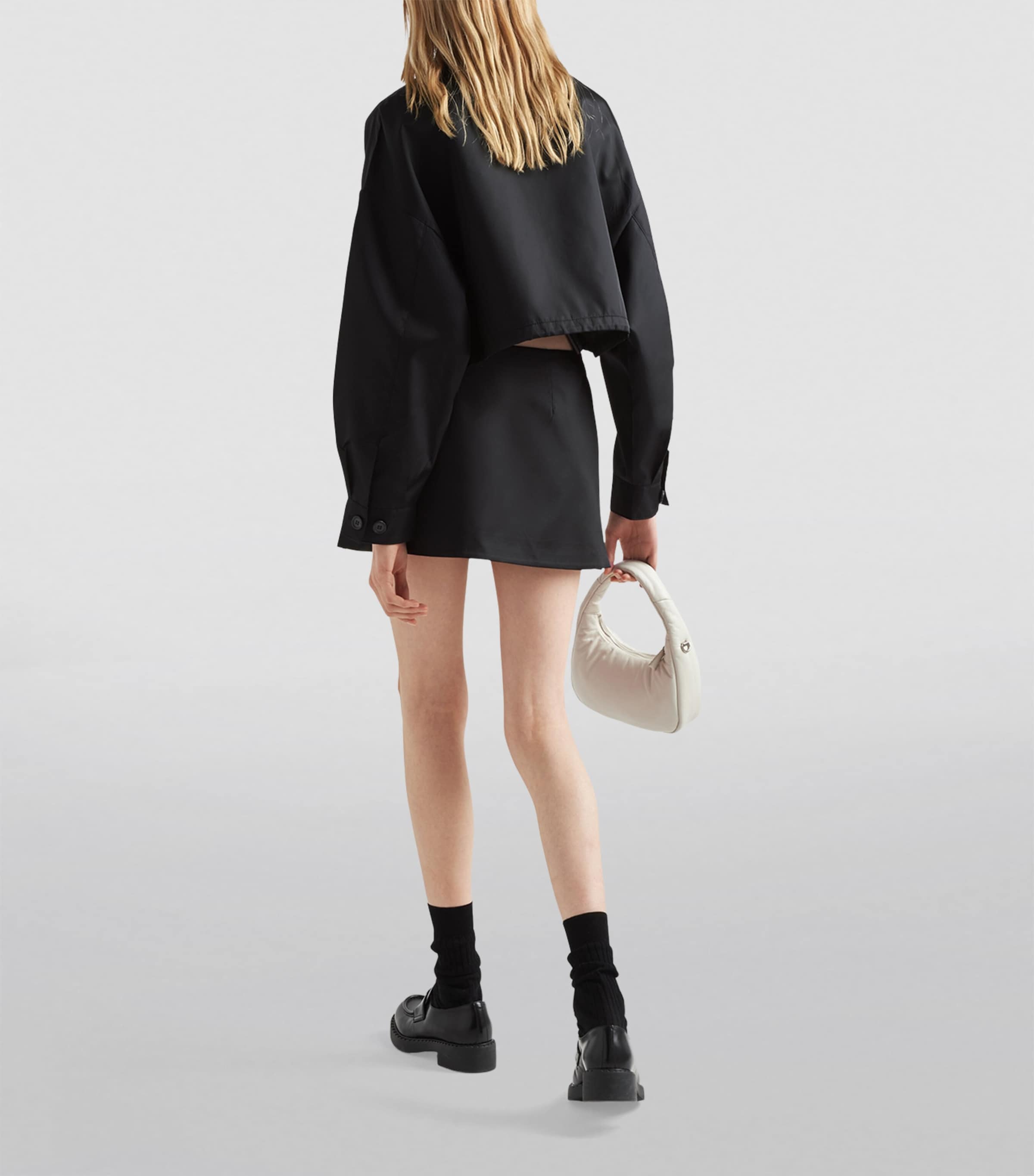 Prada Black Crop Collared Re-Nylon Jacket | Harrods UK