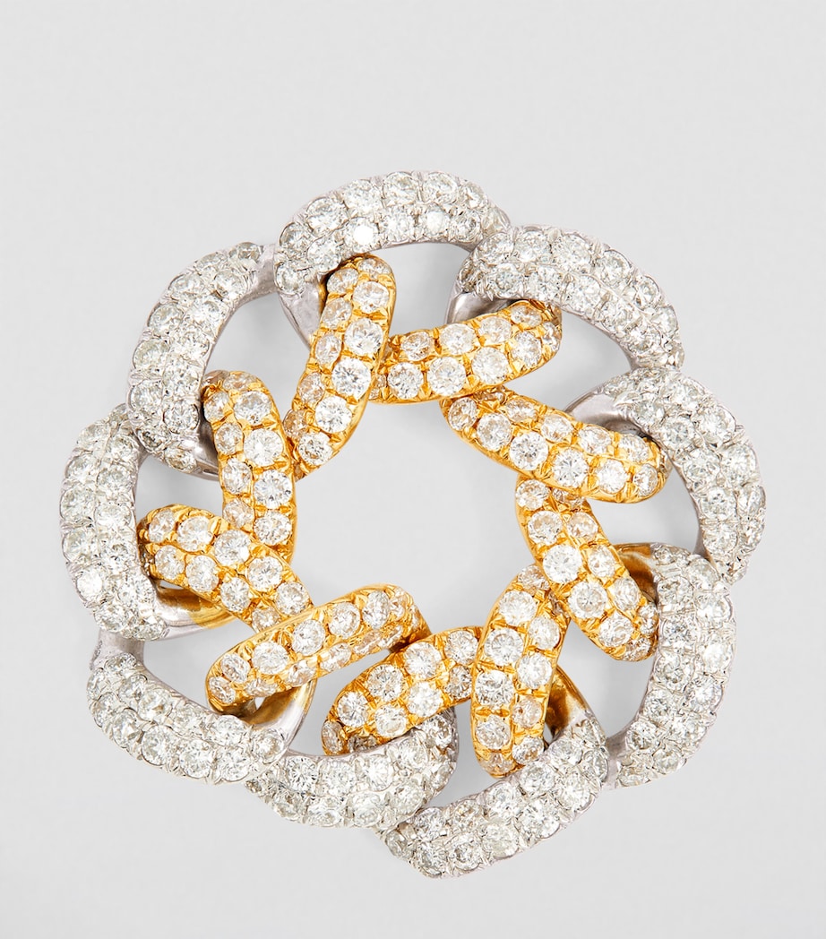 White, Yellow Gold and Diamond Pavé Link Ring YELLOW GOLD Image 2