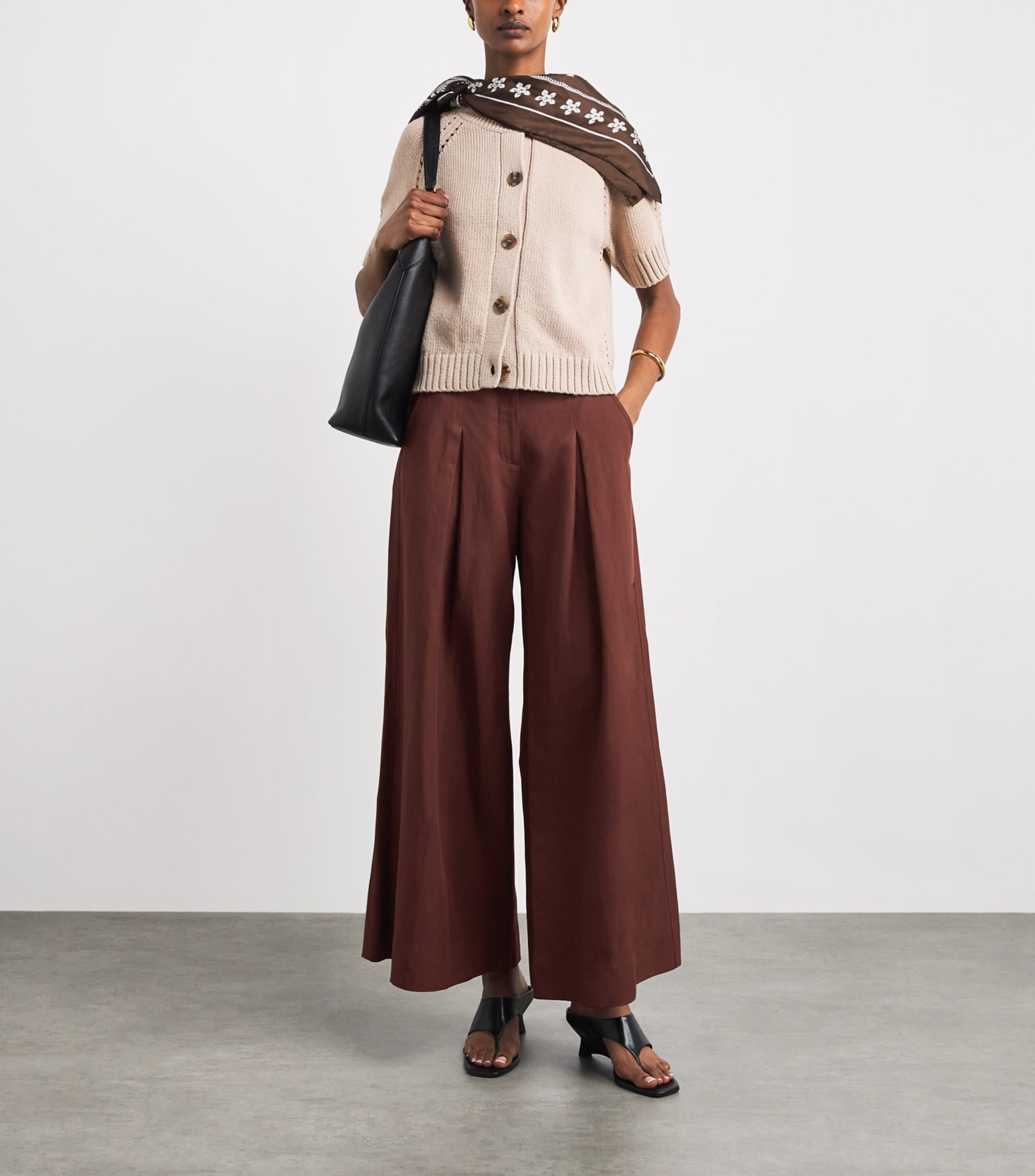 ME+EM Womens Pleated Wide-Leg Trousers Cinnamon Brown Image 2