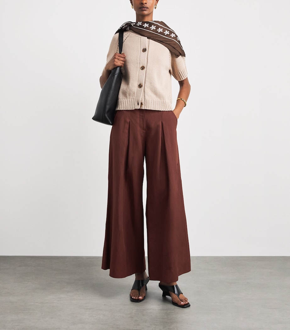 ME+EM Womens Pleated Wide-Leg Trousers Cinnamon Brown Image 2