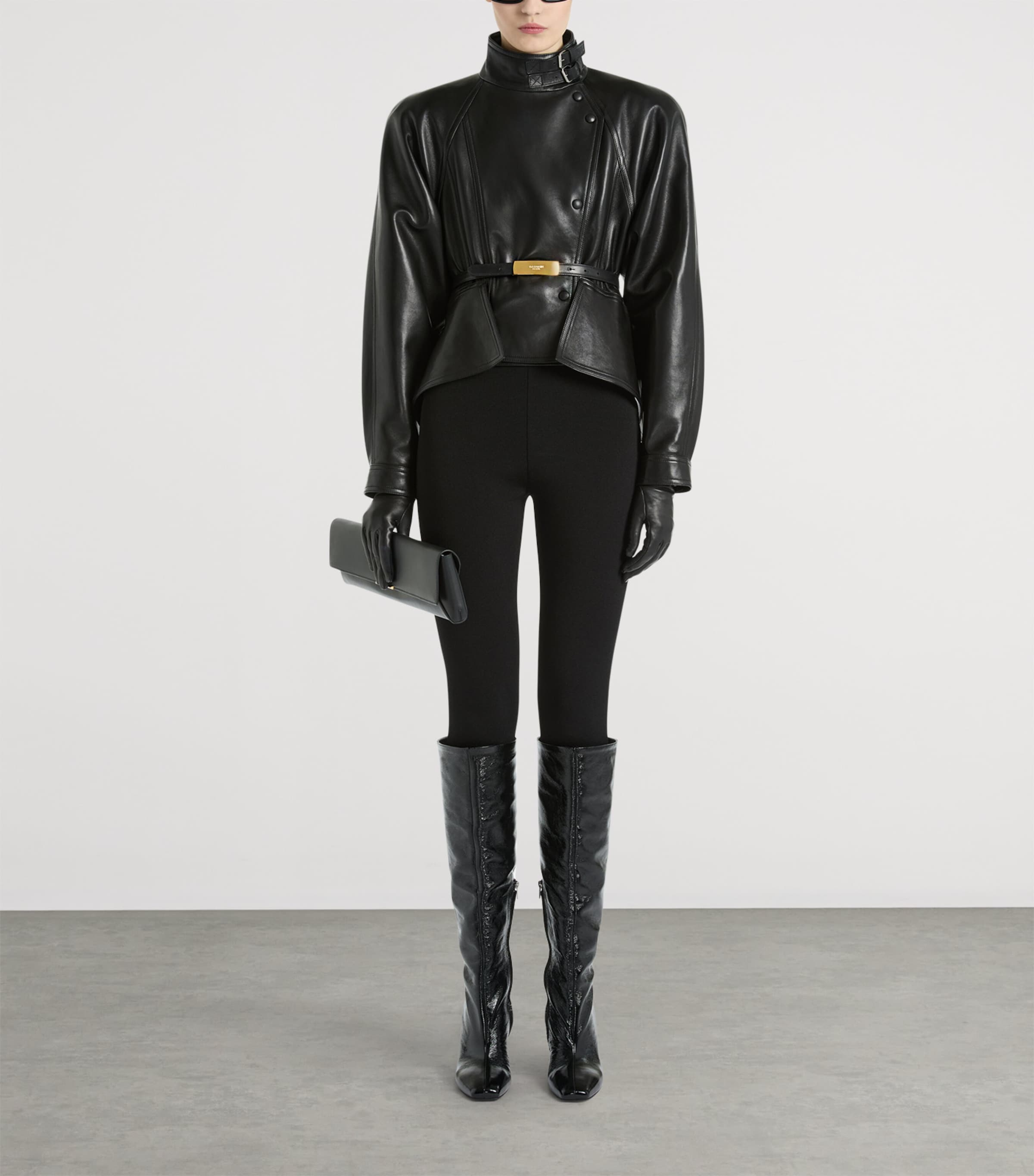 Balmain Womens Lambskin Leather Jacket Noir Image 2