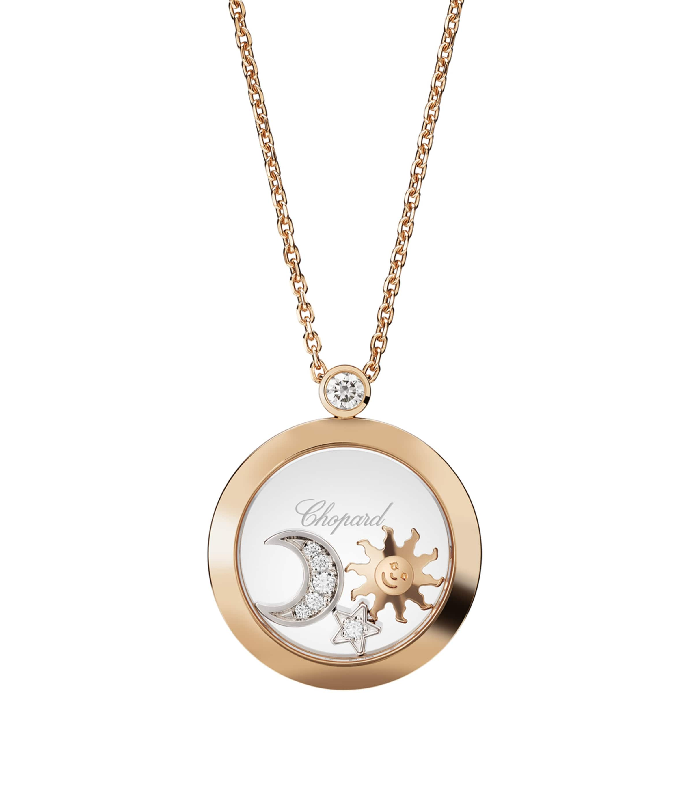 Shop Chopard Rose Gold And Diamond Happy Diamonds Pendant