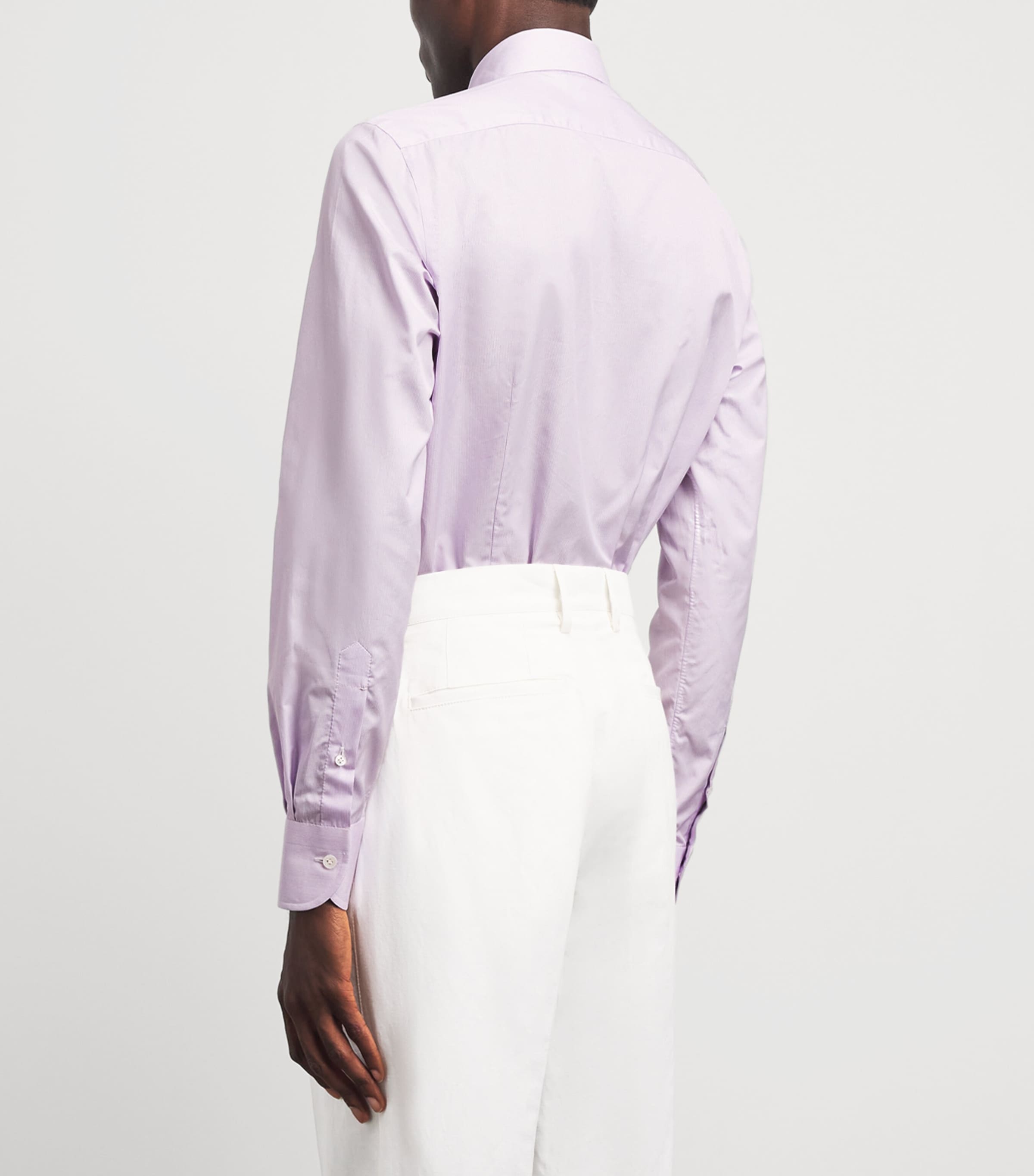 100HANDS Mens Cotton Fine Stripe Shirt Lavender Image 5