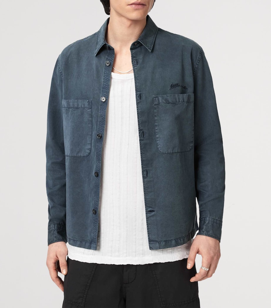 AllSaints Mens Organic Cotton-Blend Rohdi Overshirt Dark Steel Blue Image 3
