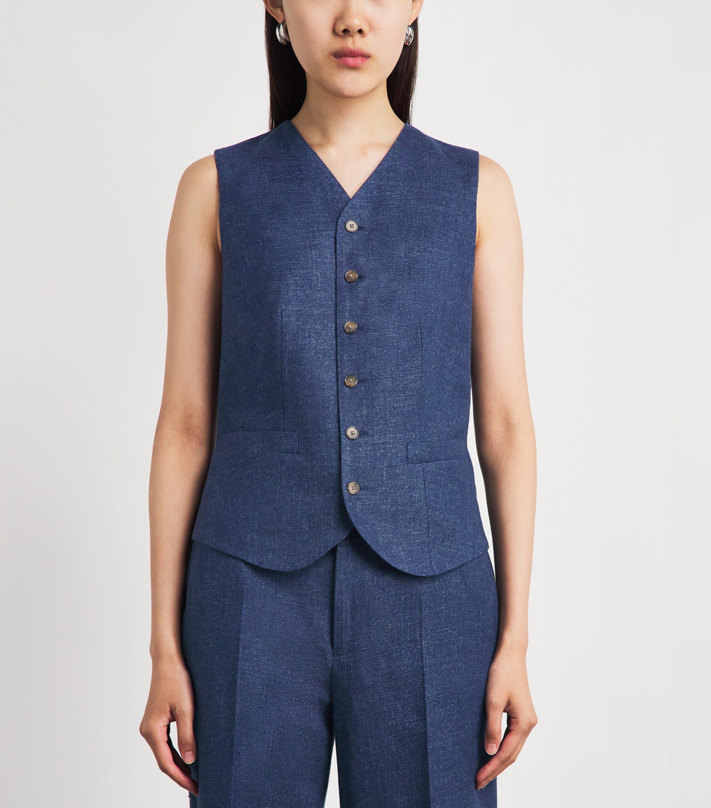 Polo Ralph Lauren Womens Linen-Cotton Waistcoat Blue Melange Image 4