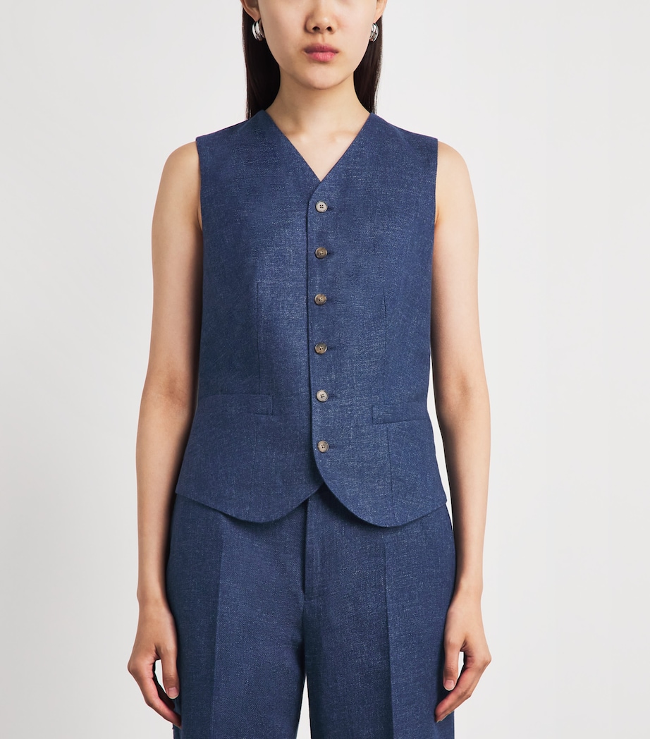 Polo Ralph Lauren Womens Linen-Cotton Waistcoat Blue Melange Image 4