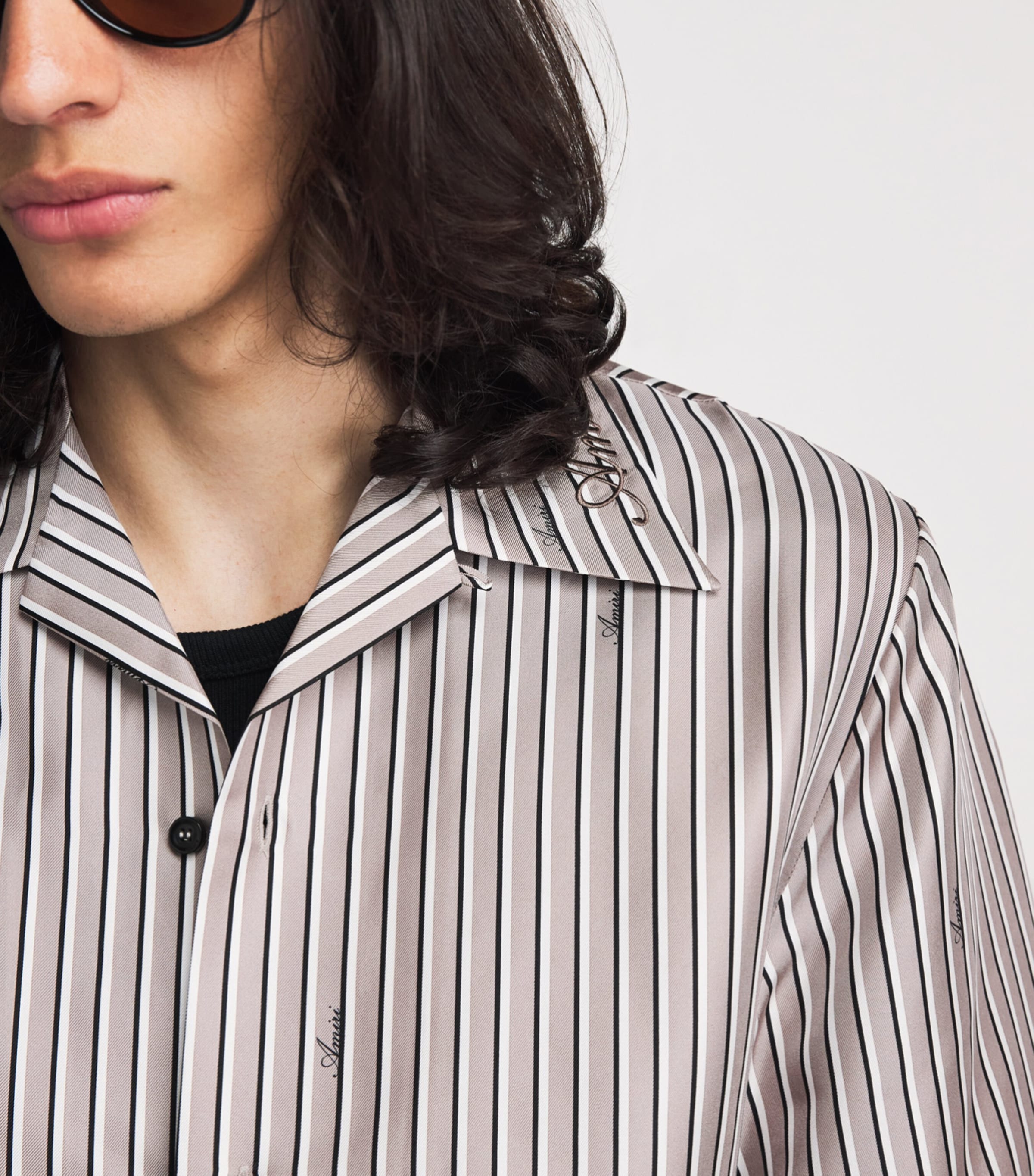 AMIRI Mens Silk Stripe Script Shirt Mocha Image 3