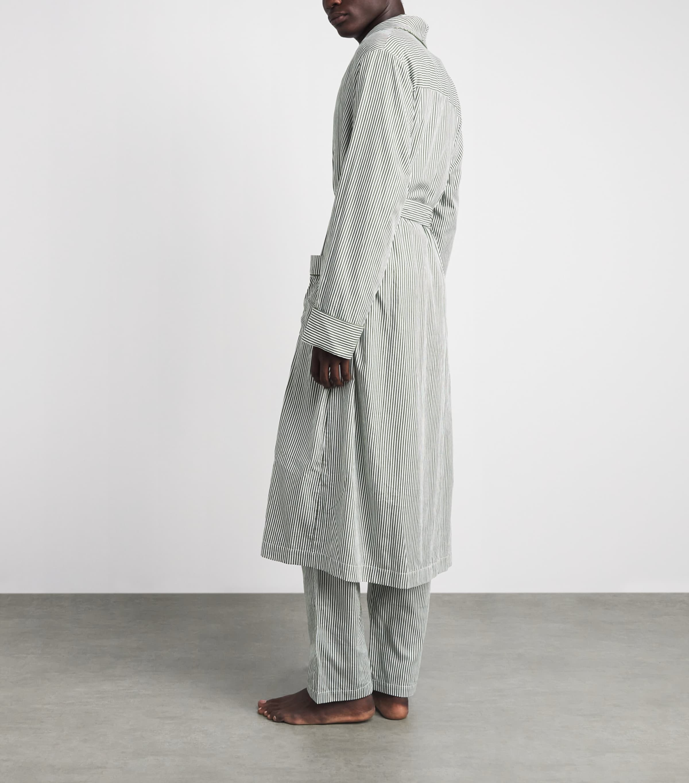 Harrods Mens Cotton Stripe Robe Green Image 4