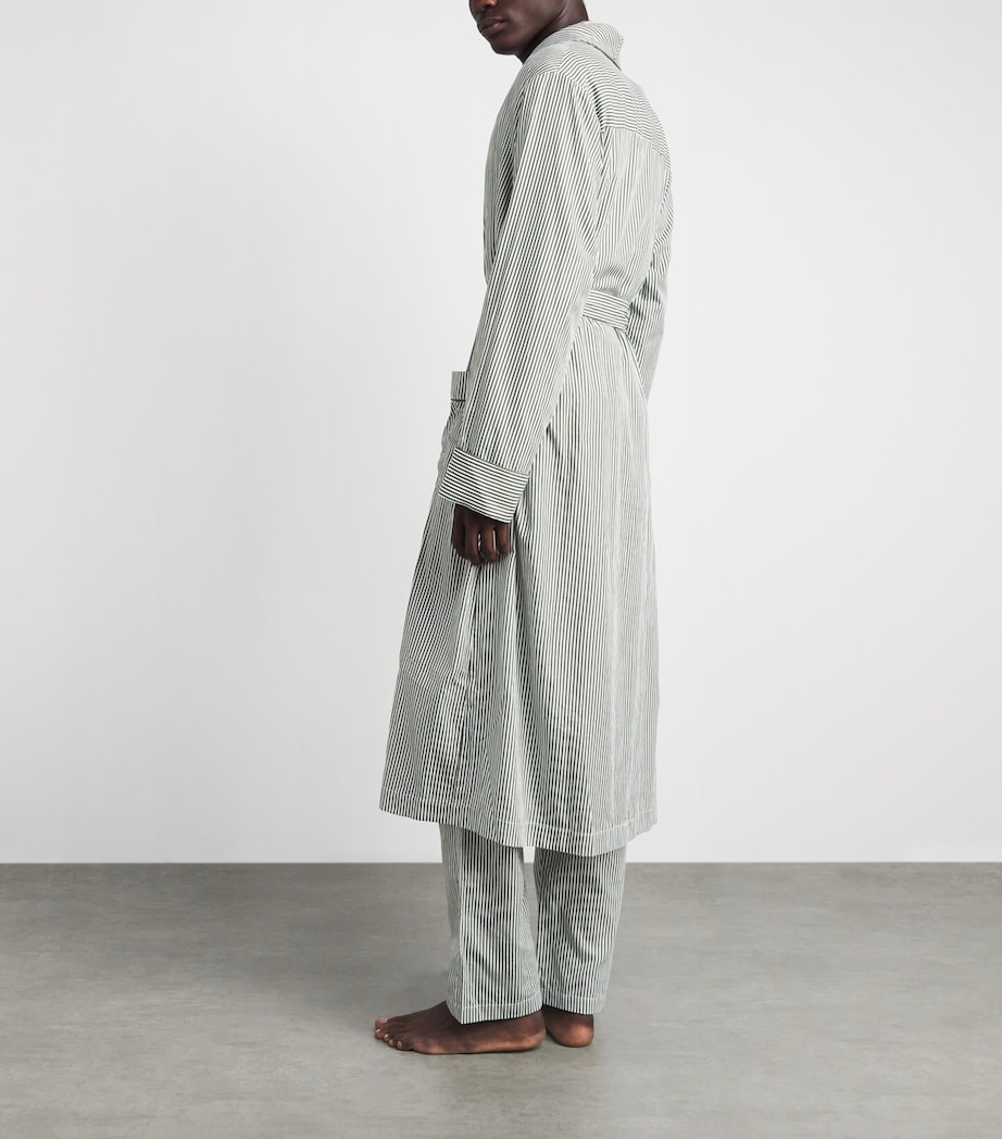 Harrods Mens Cotton Stripe Robe Green Image 4