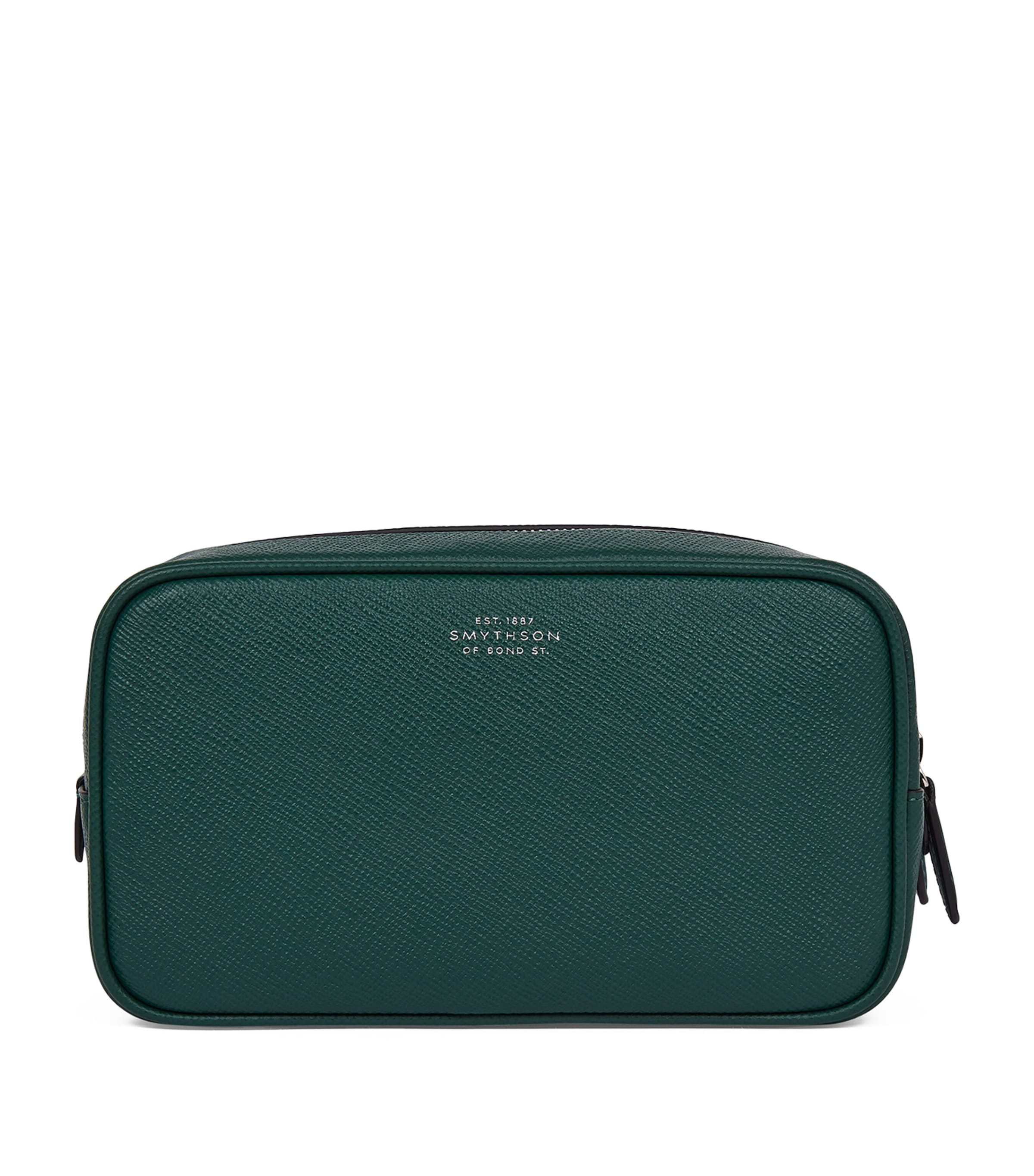 Shop Smythson Panama Leather Double-zip Wash Bag In Green