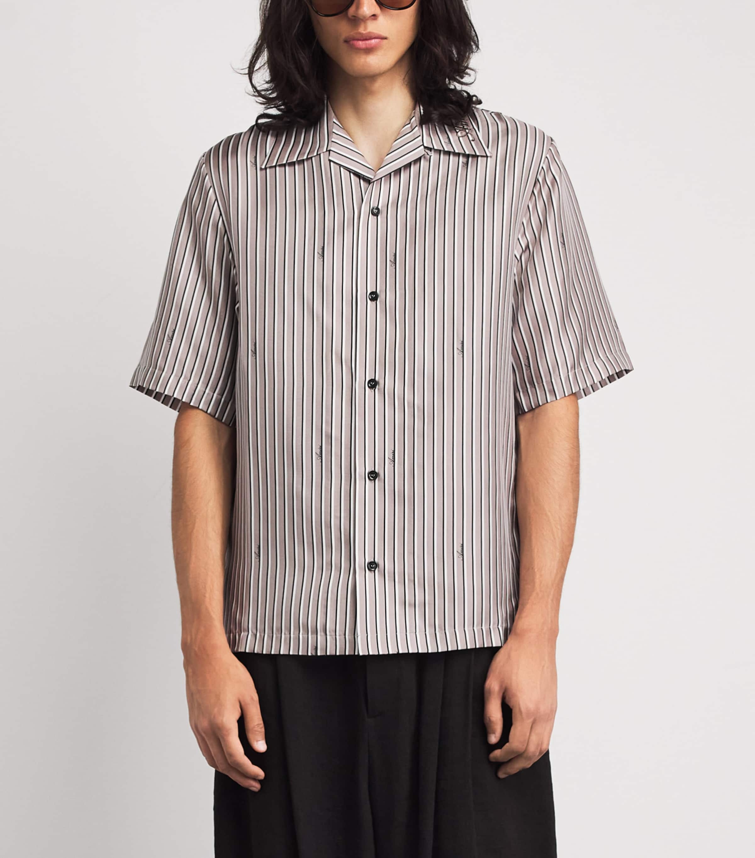 AMIRI Mens Silk Stripe Script Shirt Mocha Image 4