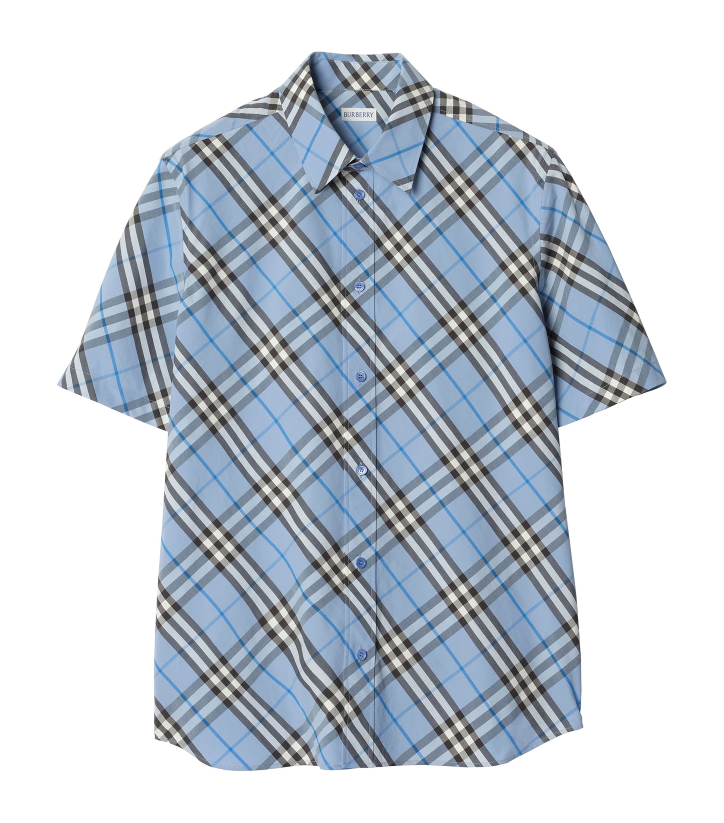 Burberry Mens Check-Print Short-Sleeve Shirt Cornflower Blu Ip Ck Image 1