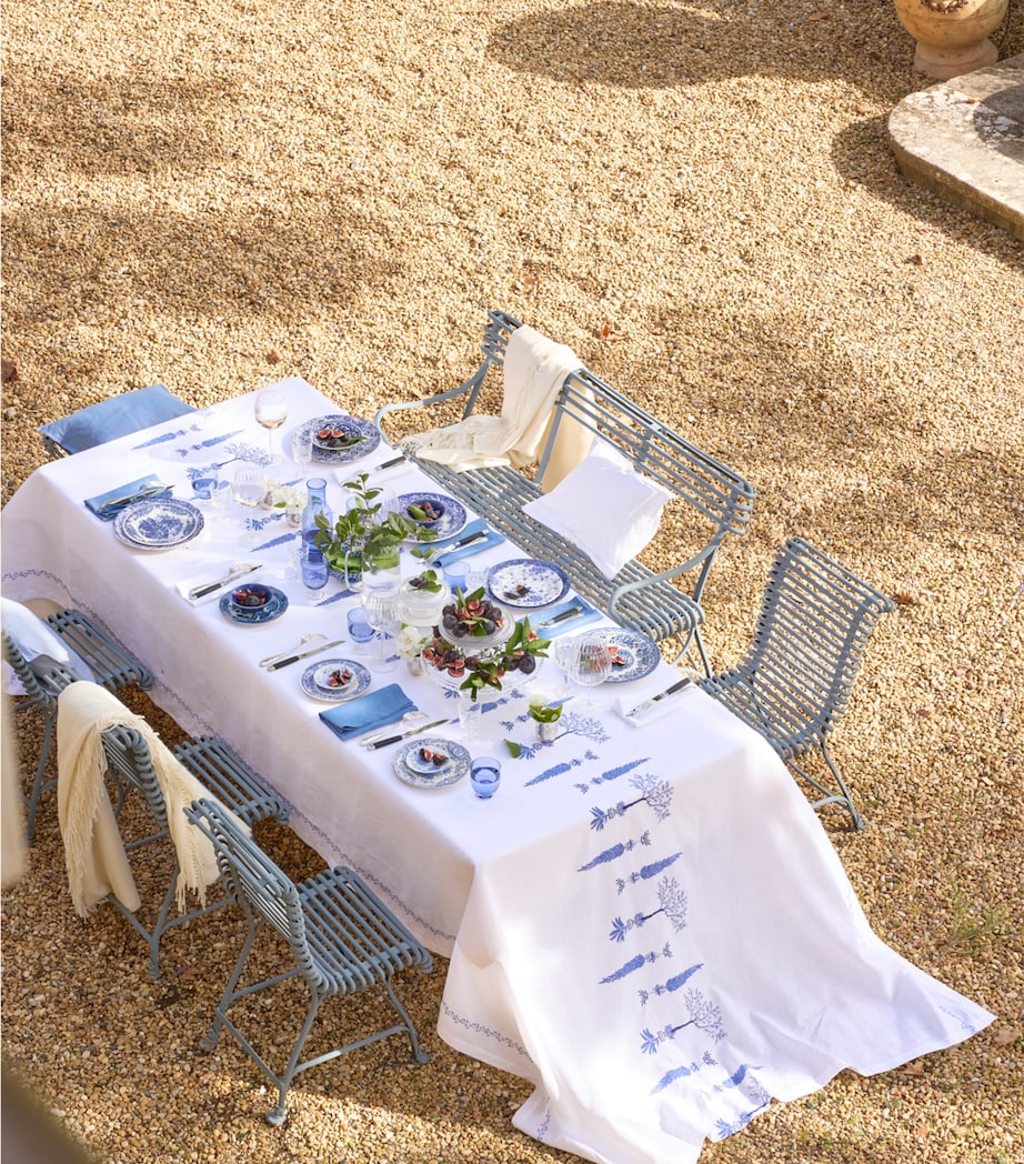 Linen Embroidered Midi Tablecloth (170cm x 320cm) WHITE/BLUE Image 5