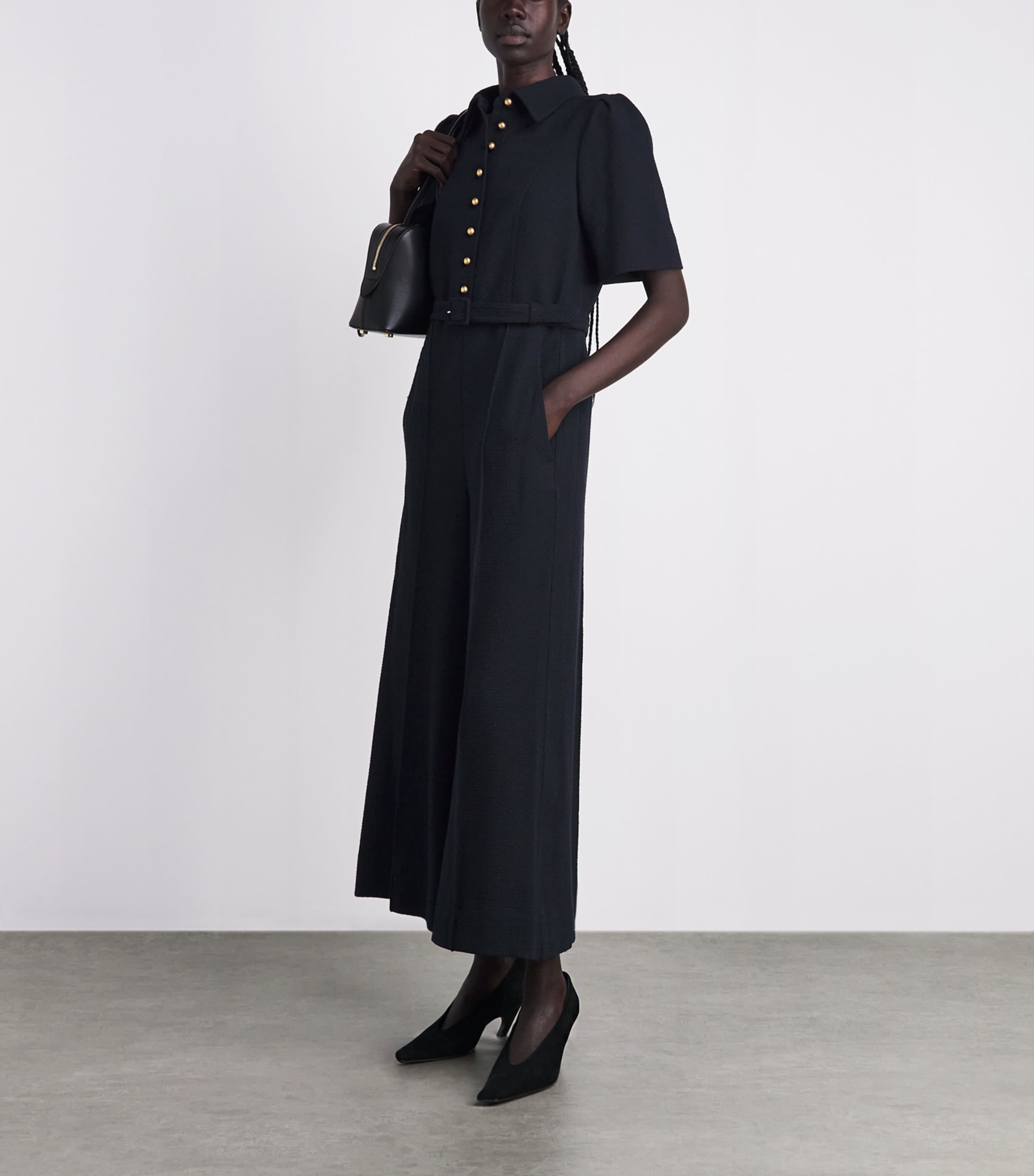 ME+EM Womens Cropped Wide-Leg Jumpsuit Navy Image 2