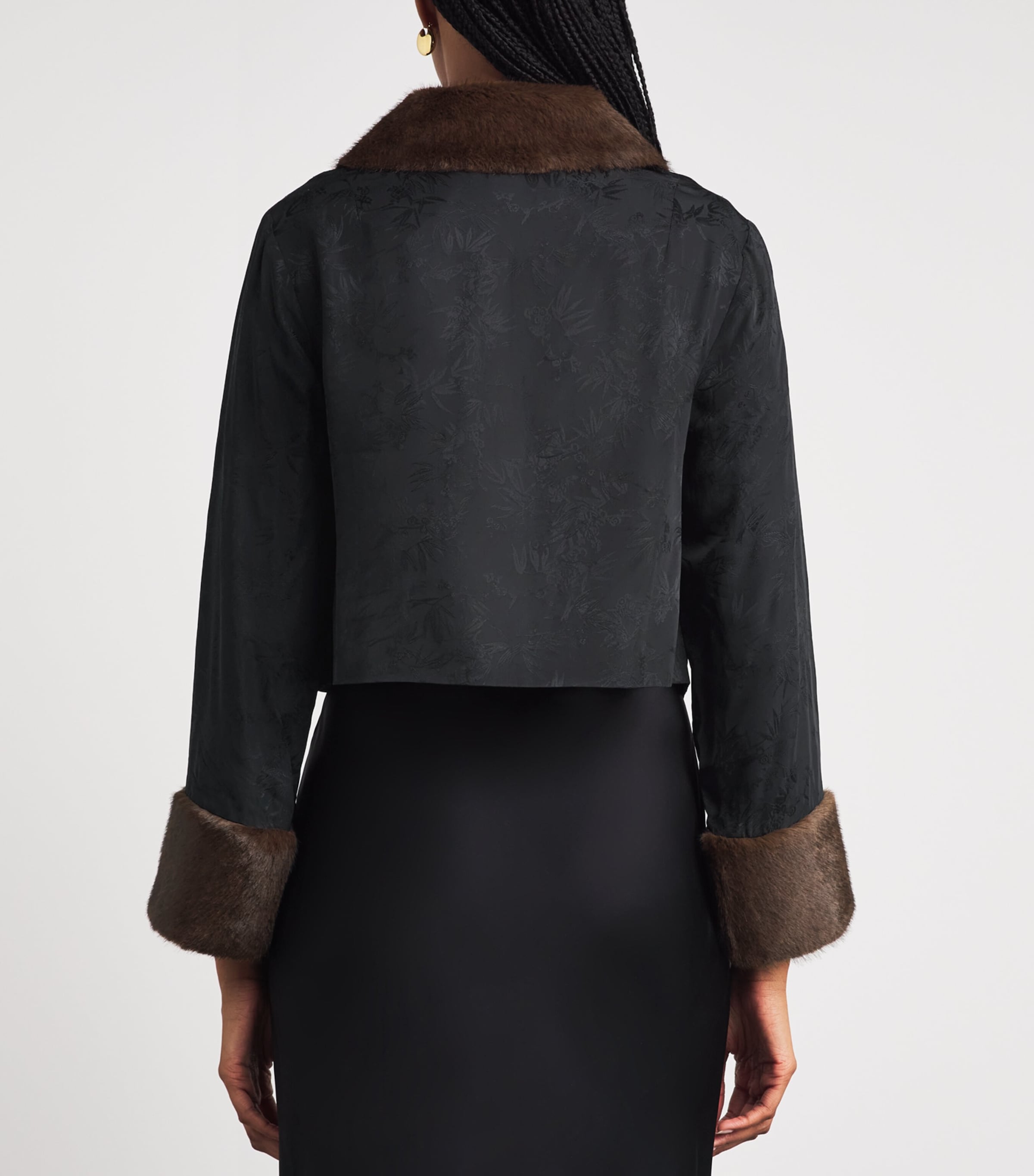 Rixo Womens Faux Fur-Trimmed Jacquard Luanne Jacket Black Image 5
