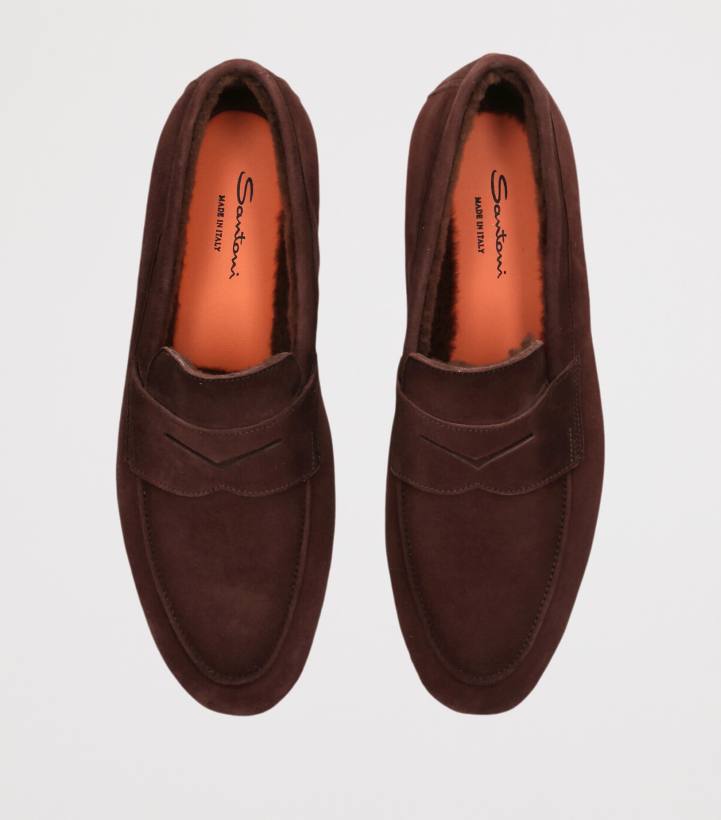 Santoni Brown Suede Fur-Trim Carlos Loafers | Harrods US display picture 1
