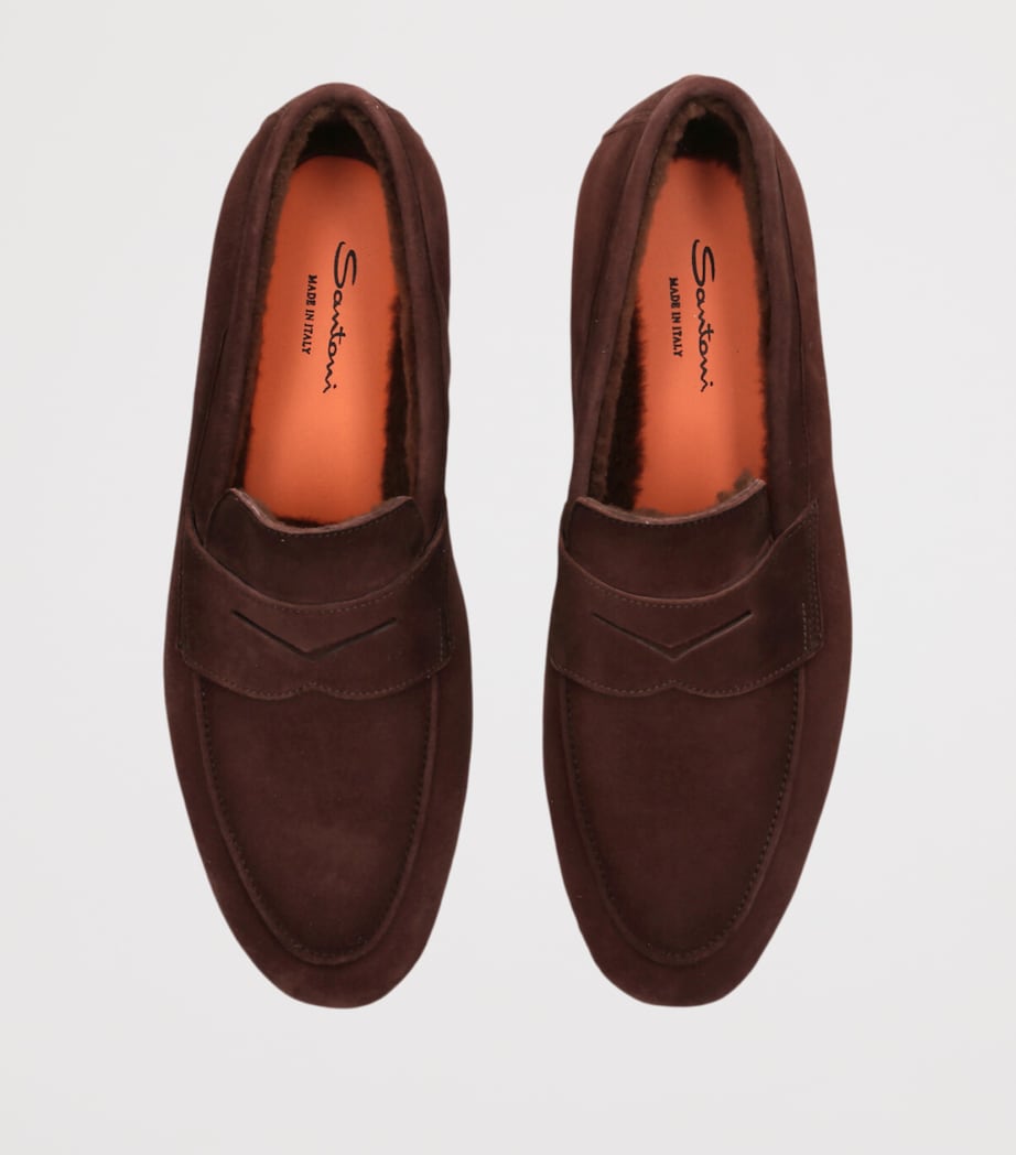Suede Fur-Trim Carlos Loafers BROWN Image 4