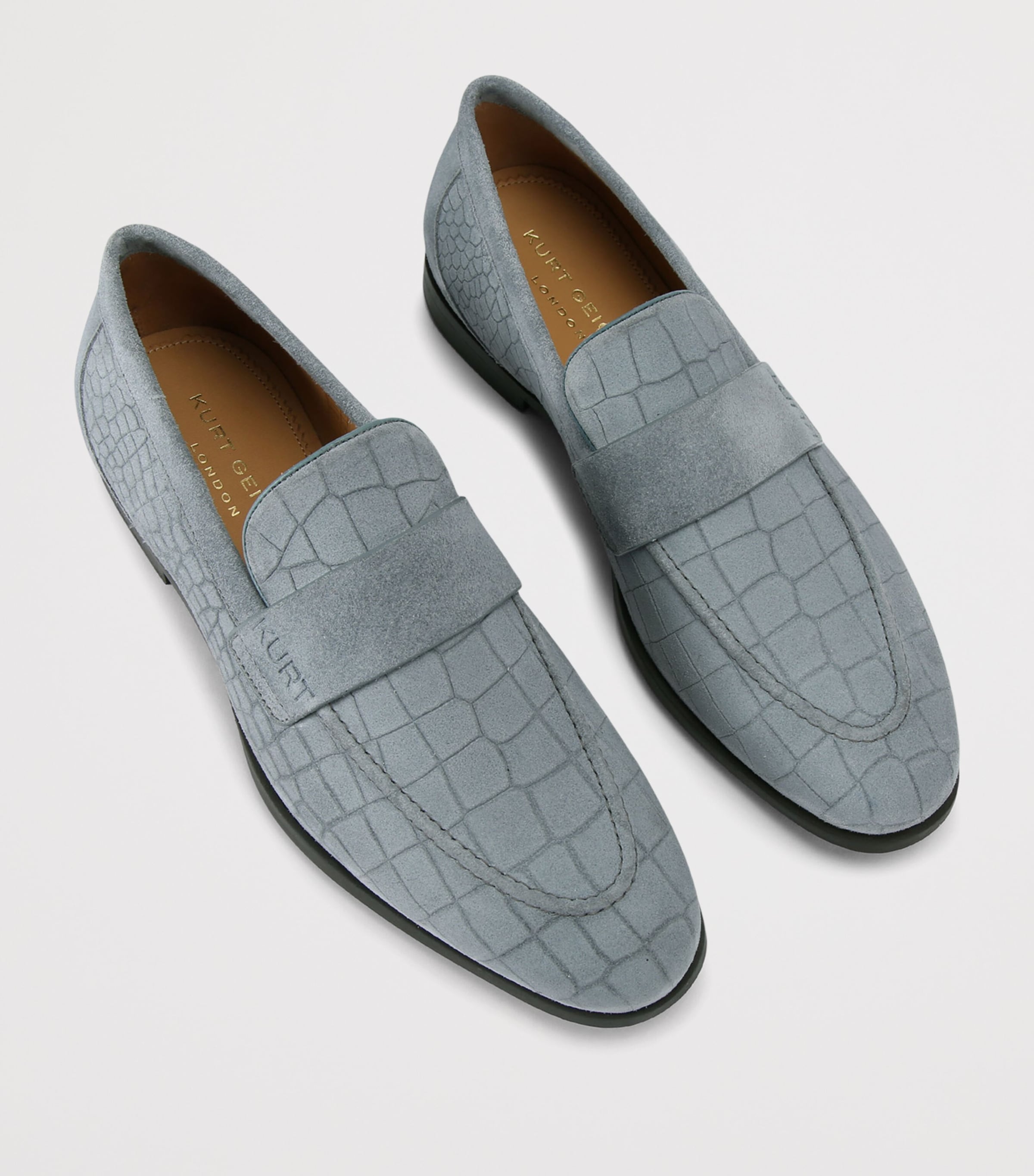Kurt Geiger London Croc-Embossed Suede Aldgate Flex Loafers Mid Blue Image 3