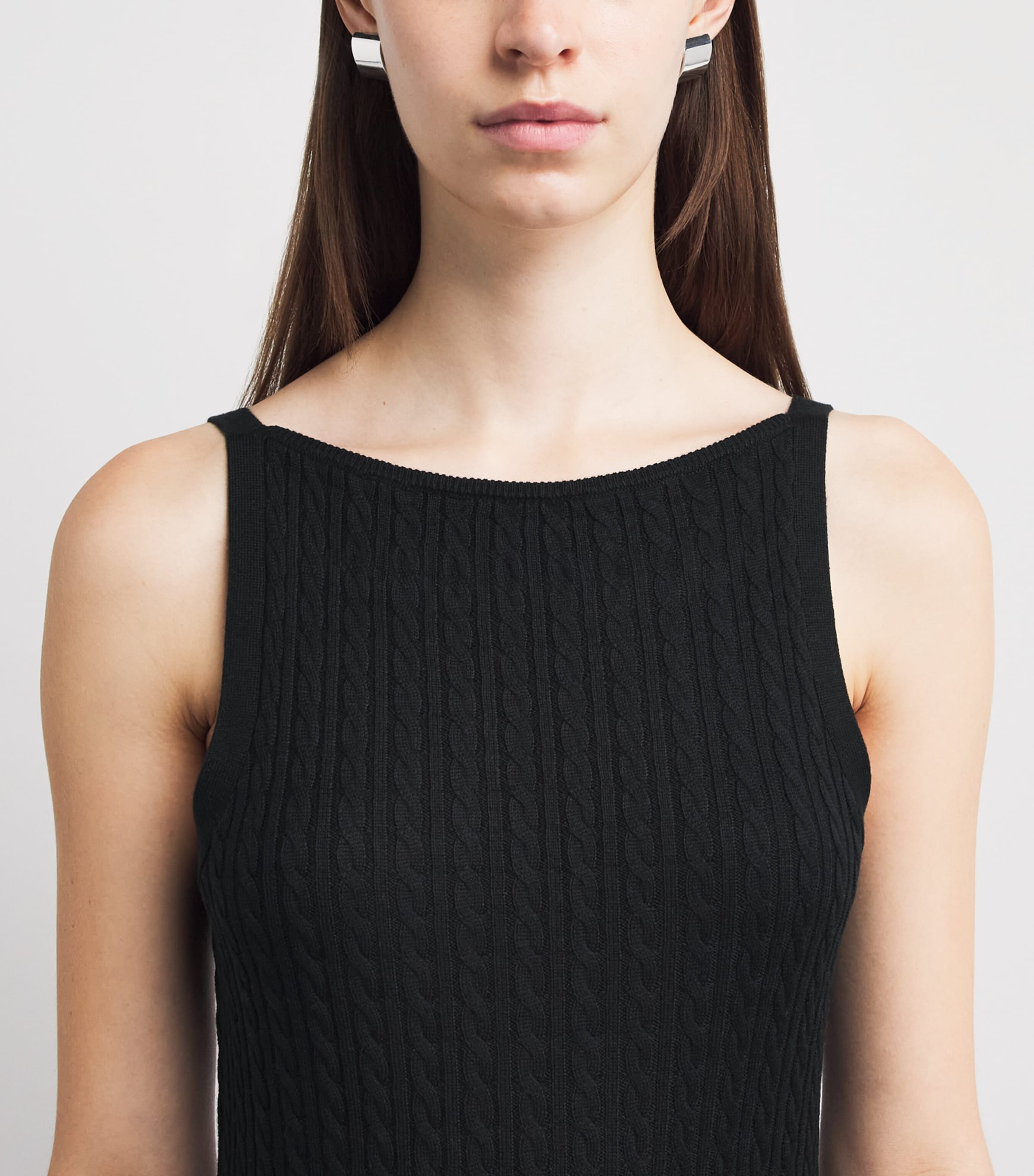 Soft Goat Womens Silk-Cashmere Cable-Knit Midi Dress Black Image 3