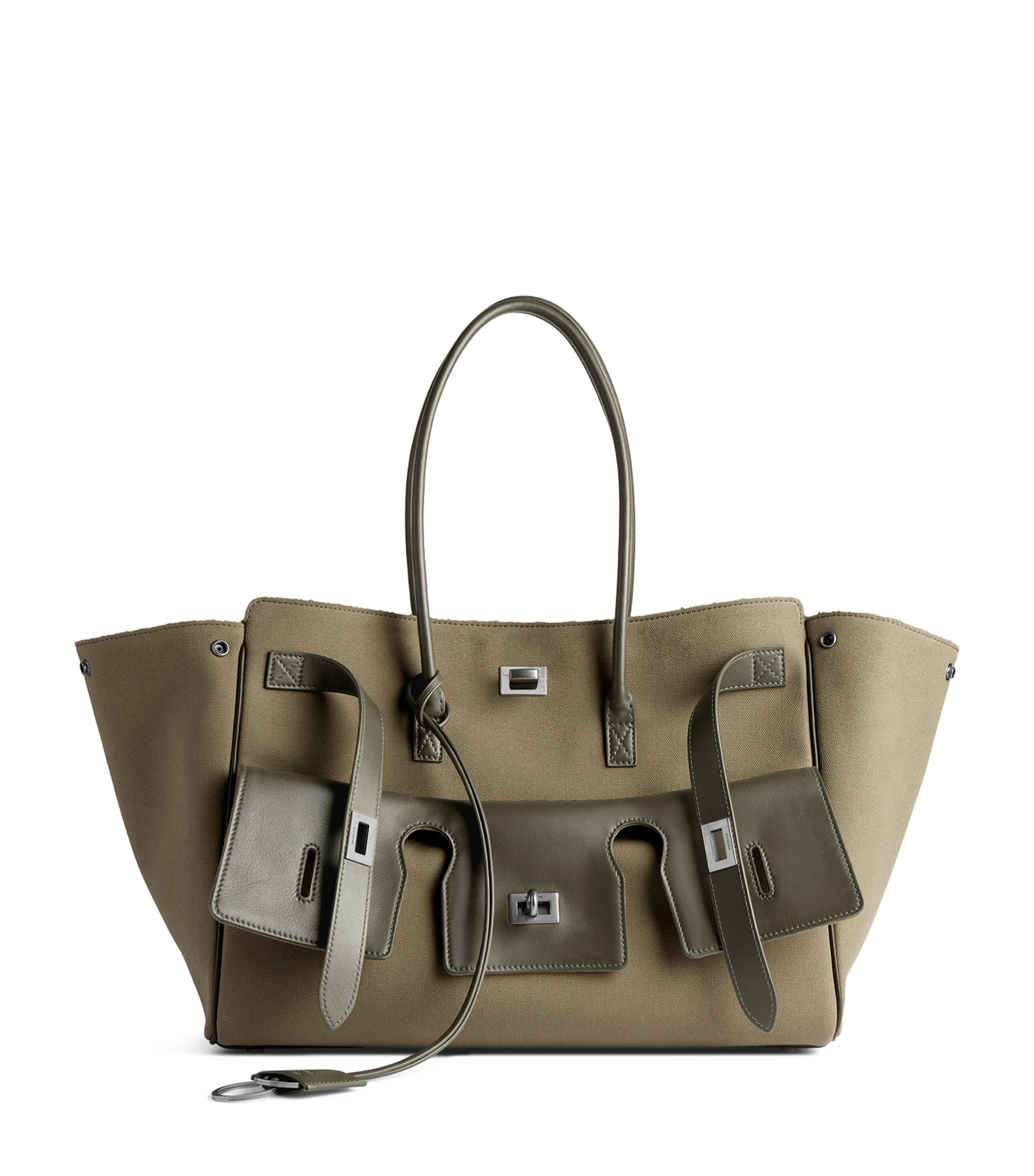 Balenciaga Carry All Bel Air Media Bag In Khaki Canvas Women