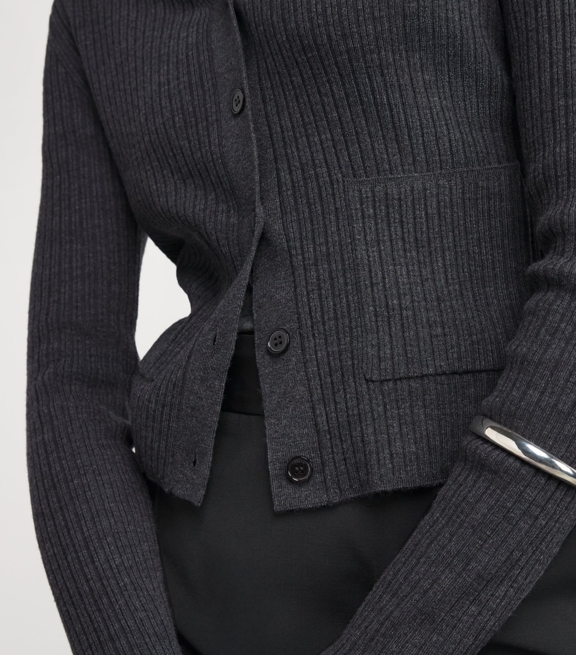 Wool-Blend Ribbed Cardigan SMOKE Image 6