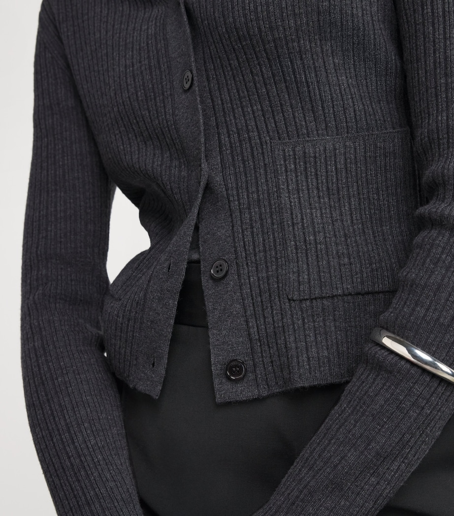 Wool-Blend Ribbed Cardigan SMOKE Image 6