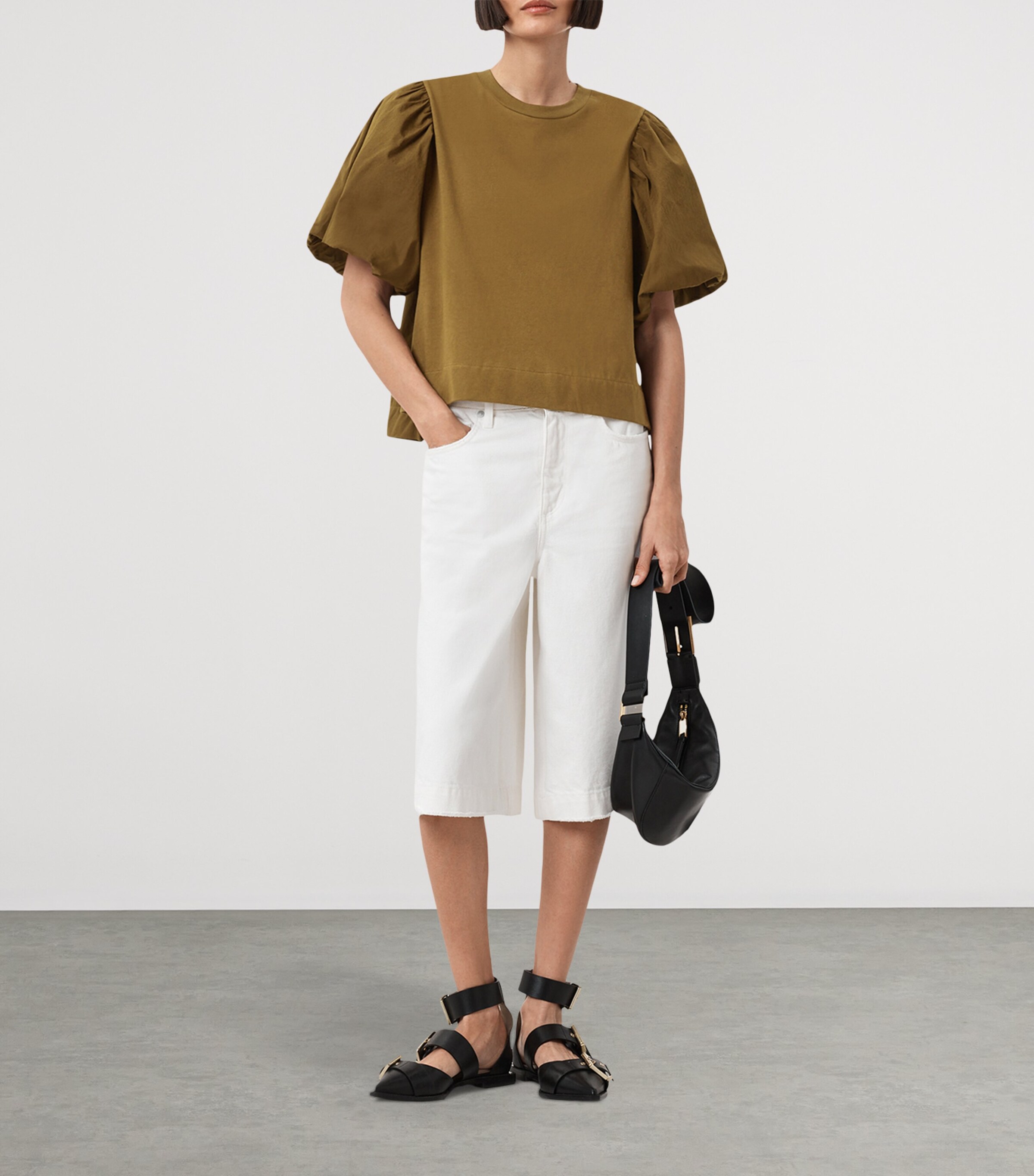 AllSaints Womens Organic Cotton Jess T-Shirt Fango Green Image 3