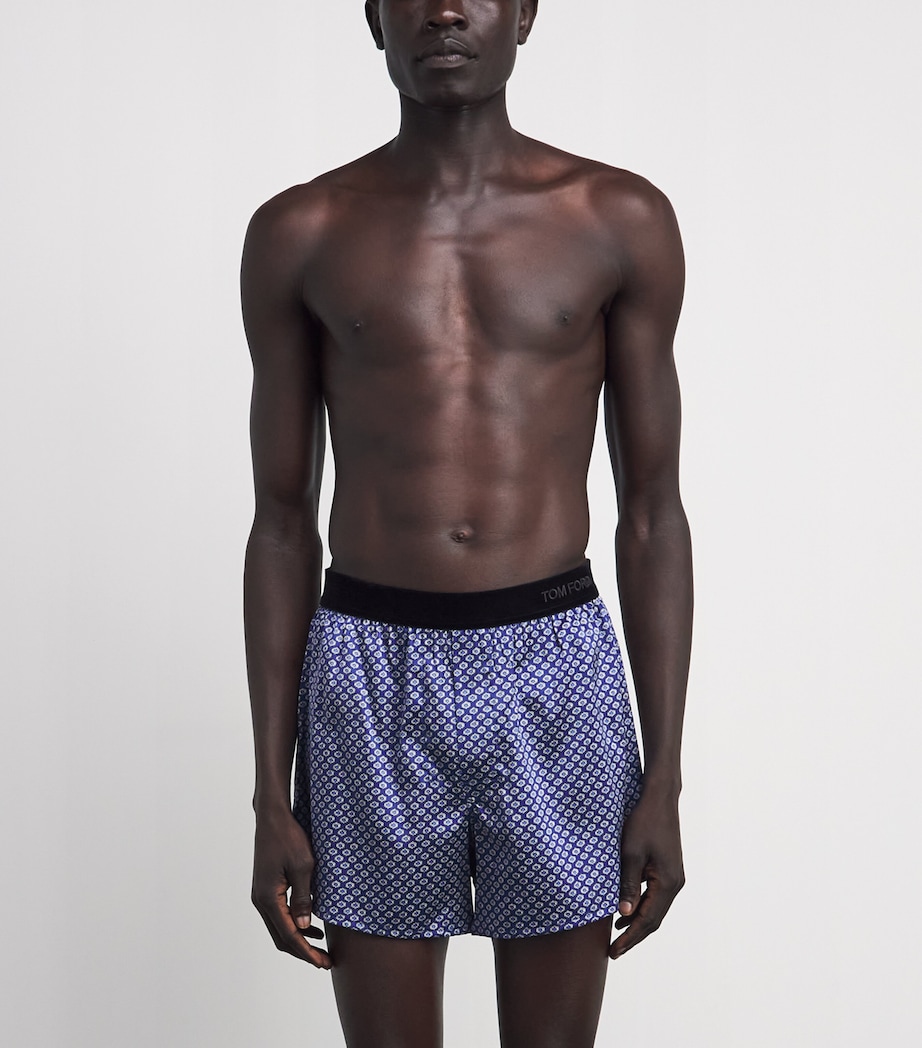 TOM FORD Mens Stretch-Silk Printed Boxer Shorts Blue/white Image 2