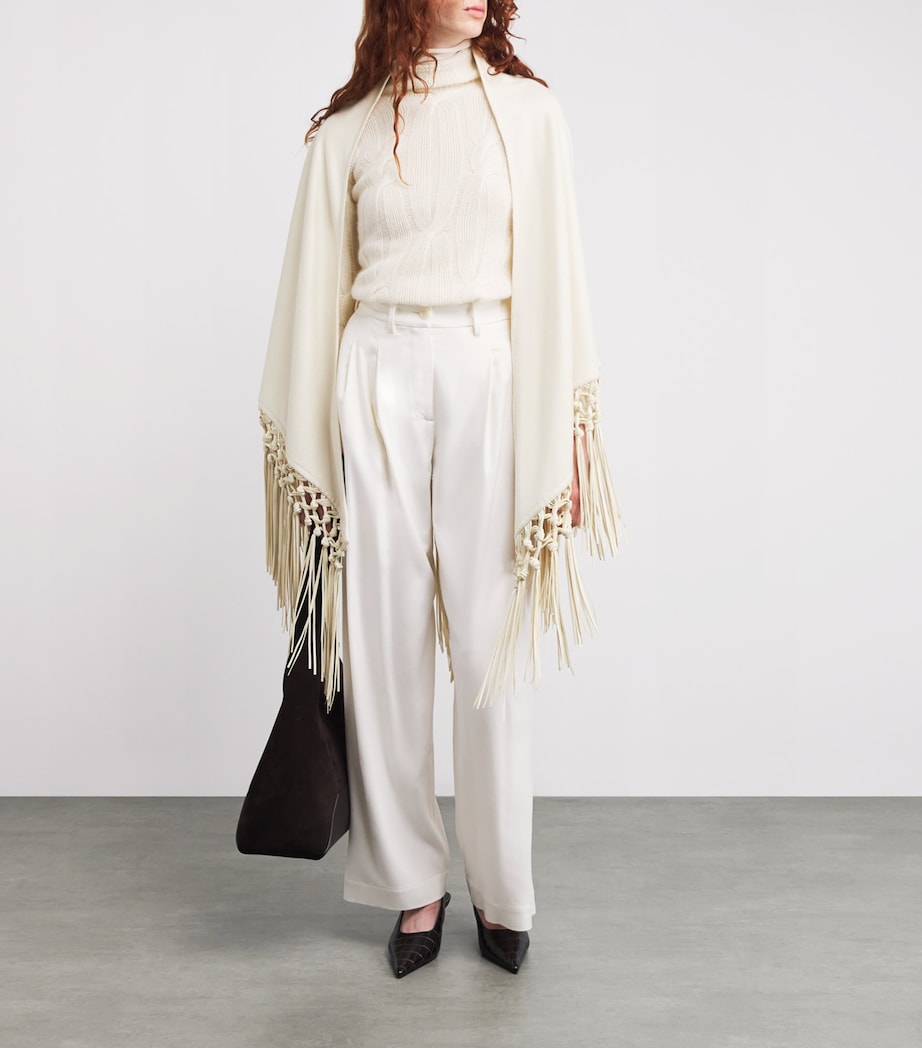 Cashmere and Leather Fringe-Trim Cape 0050 WHITE Image 2