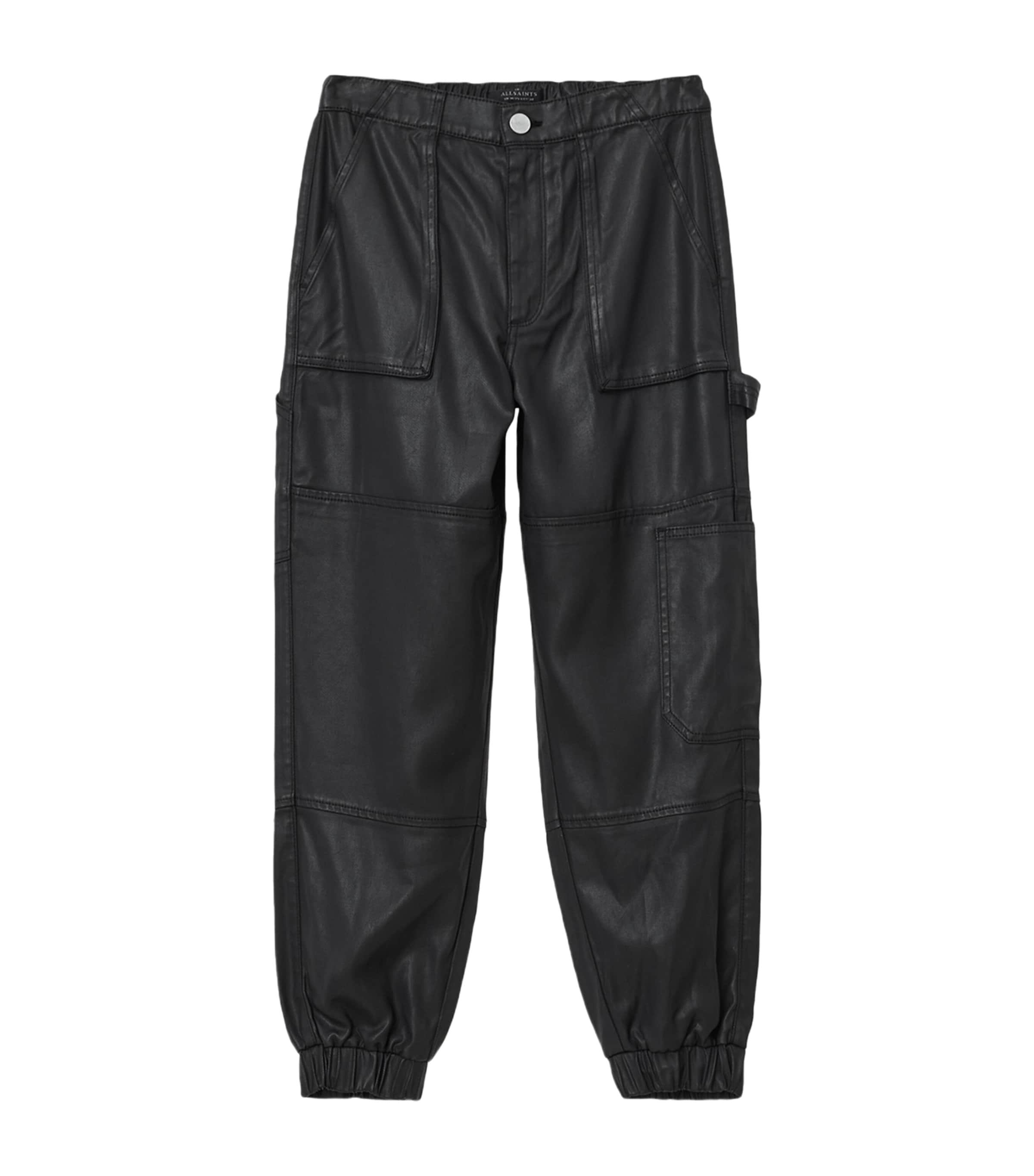 Allsaints Waxed Denim Mila Cargo Trousers In Black