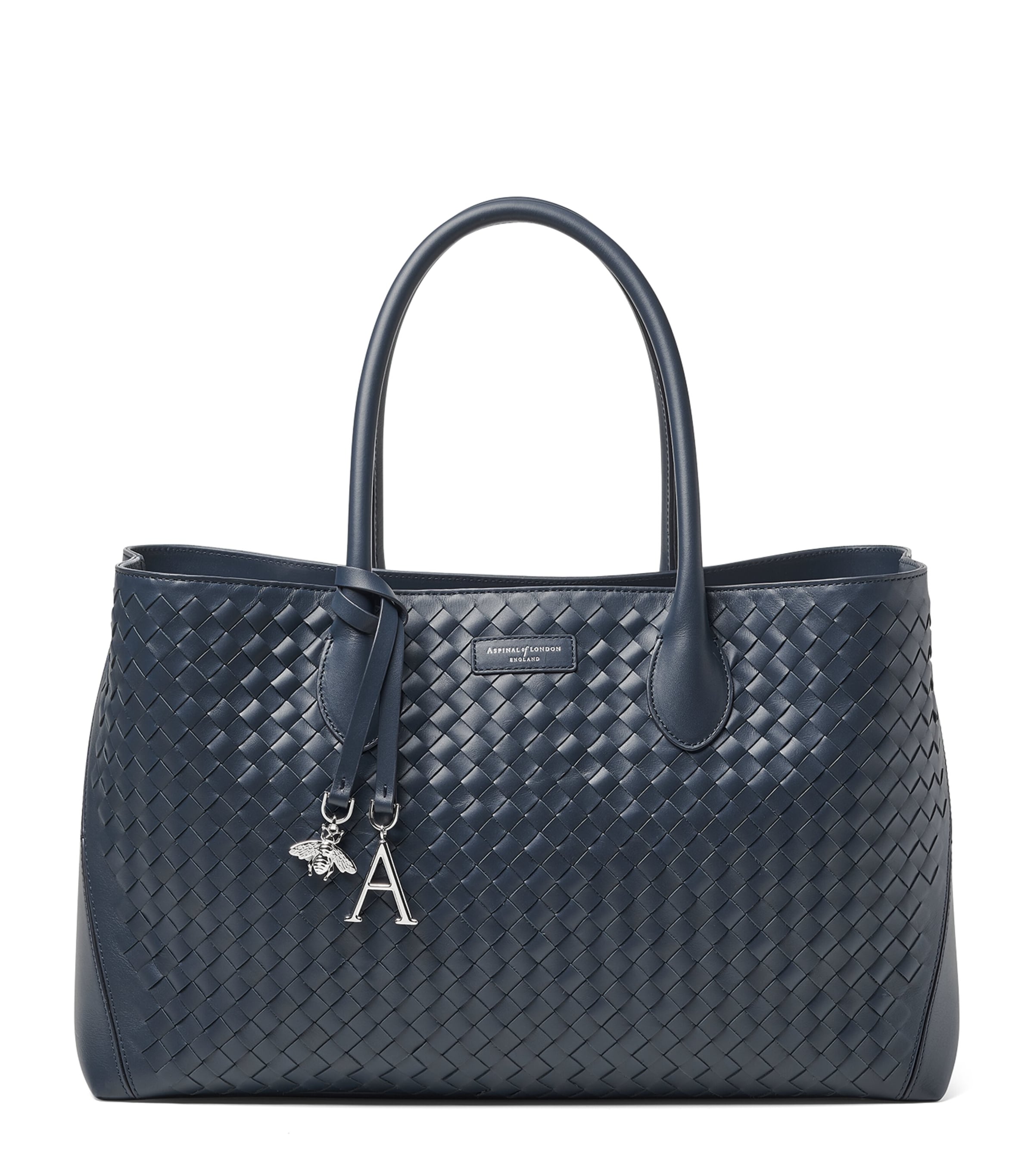 Aspinal Of London Woven Leather London Tote Bag Navy Image 1