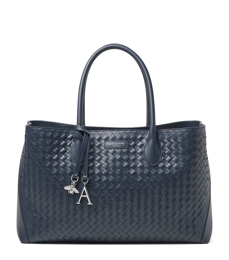 Aspinal Of London Woven Leather London Tote Bag Navy Image 1