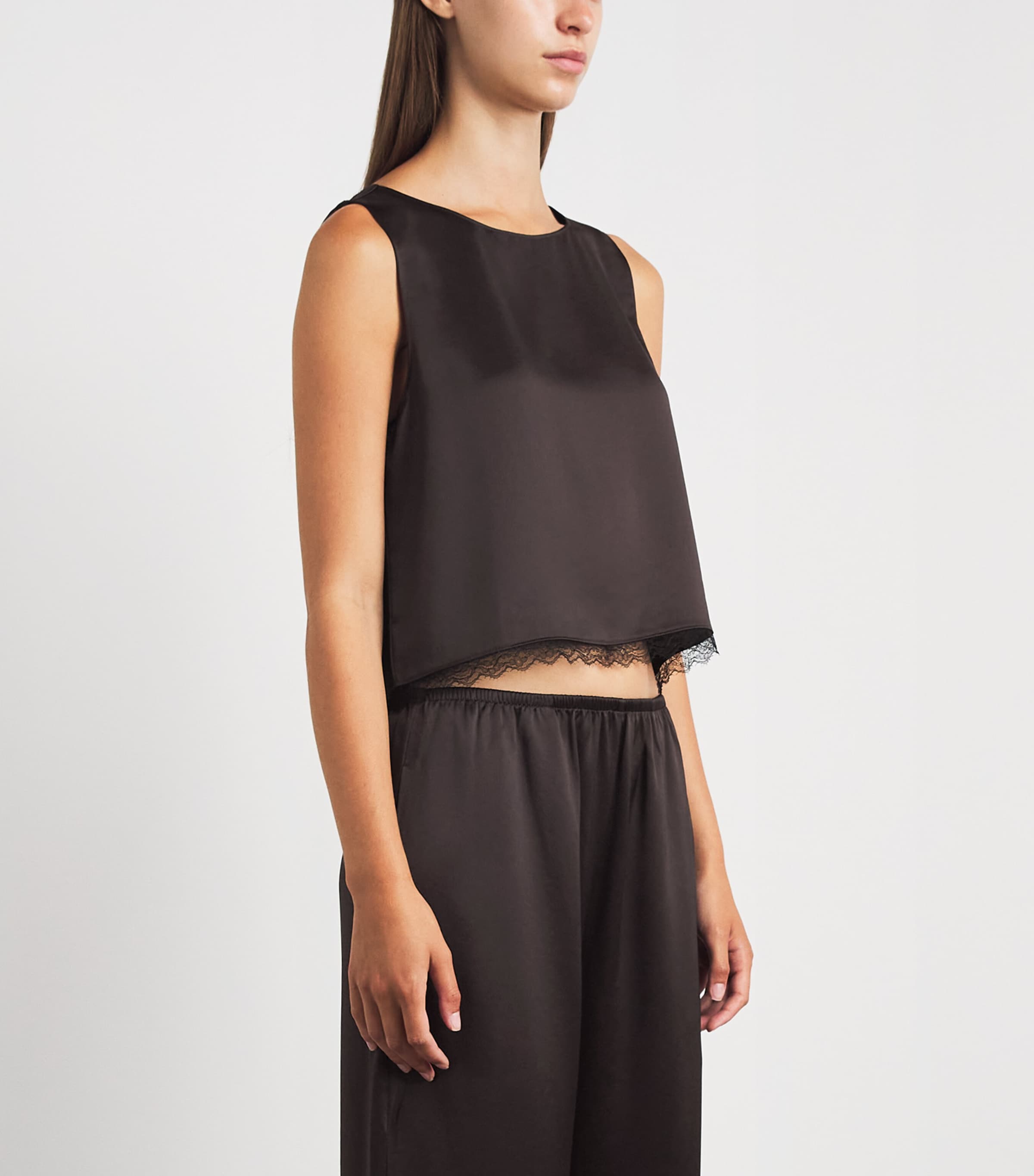 LESET Womens Lace-Trim Barb Tank Top Chocolate Image 4