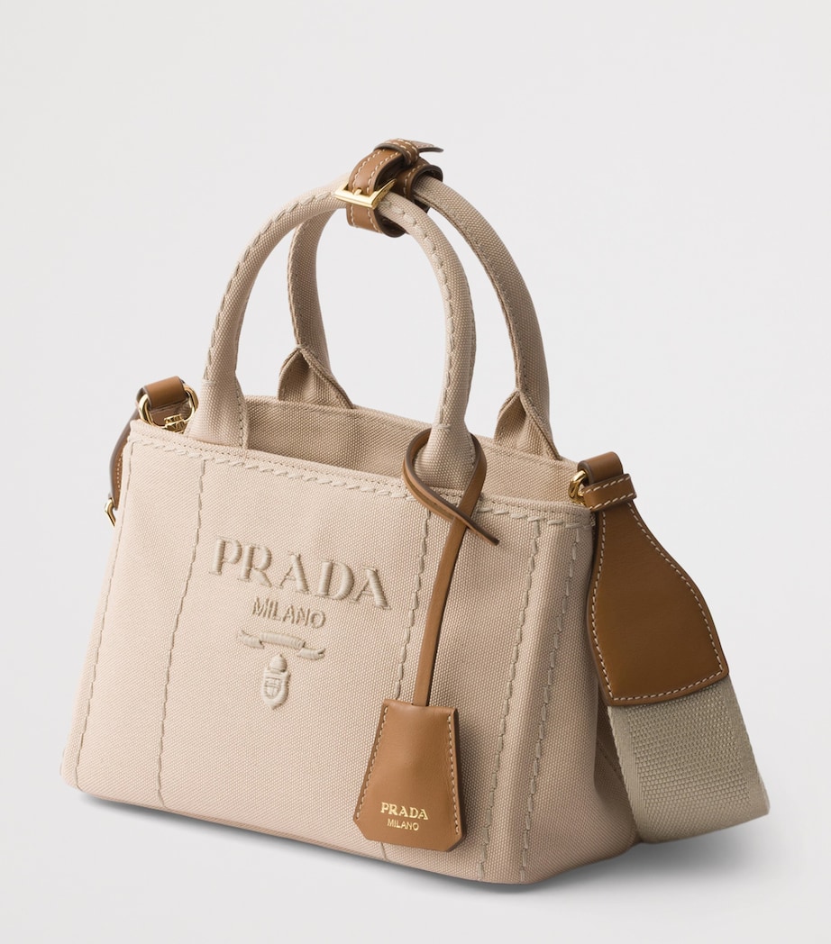 Prada Small Canvas Jardinière Top-Handle Bag Neutral Image 2