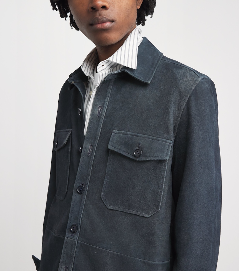 PAIGE Mens Suede Peyman Overshirt Dark Navy Image 3